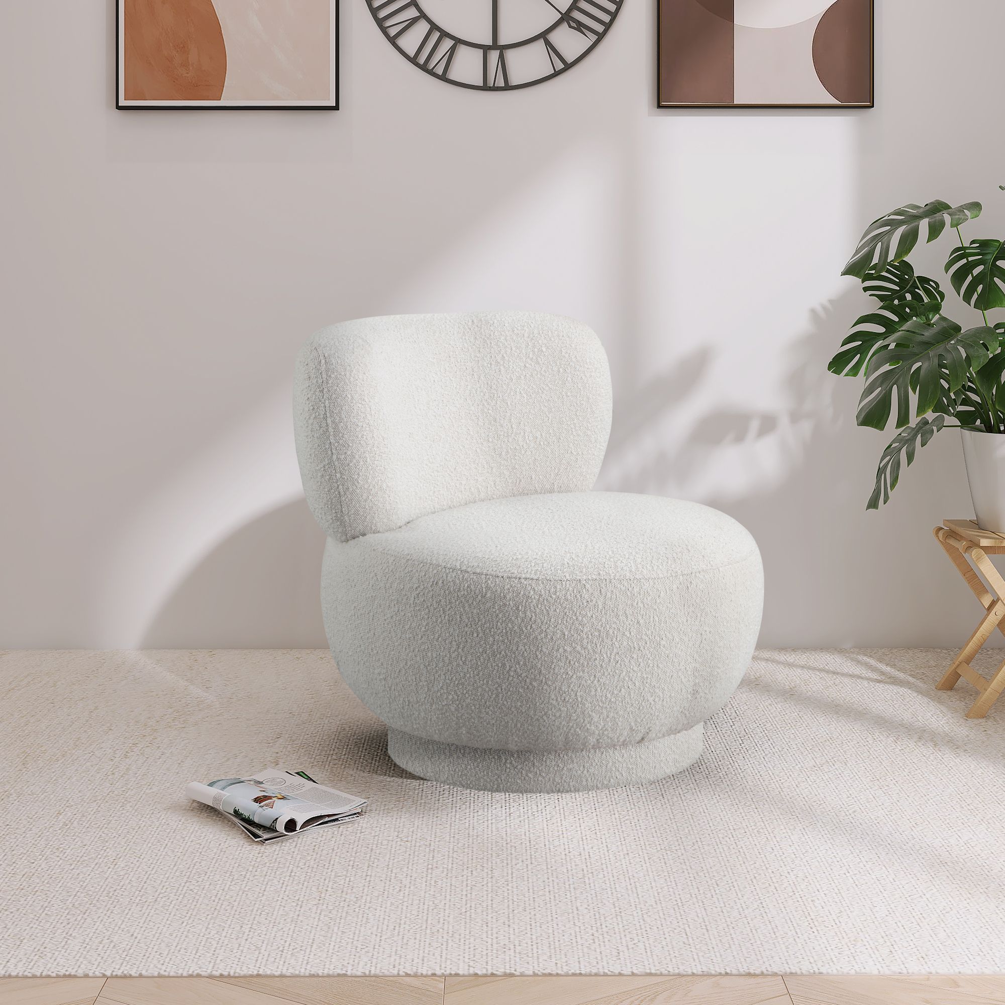 Calais Boucle Fabric Accent Chair with Upholstered Base