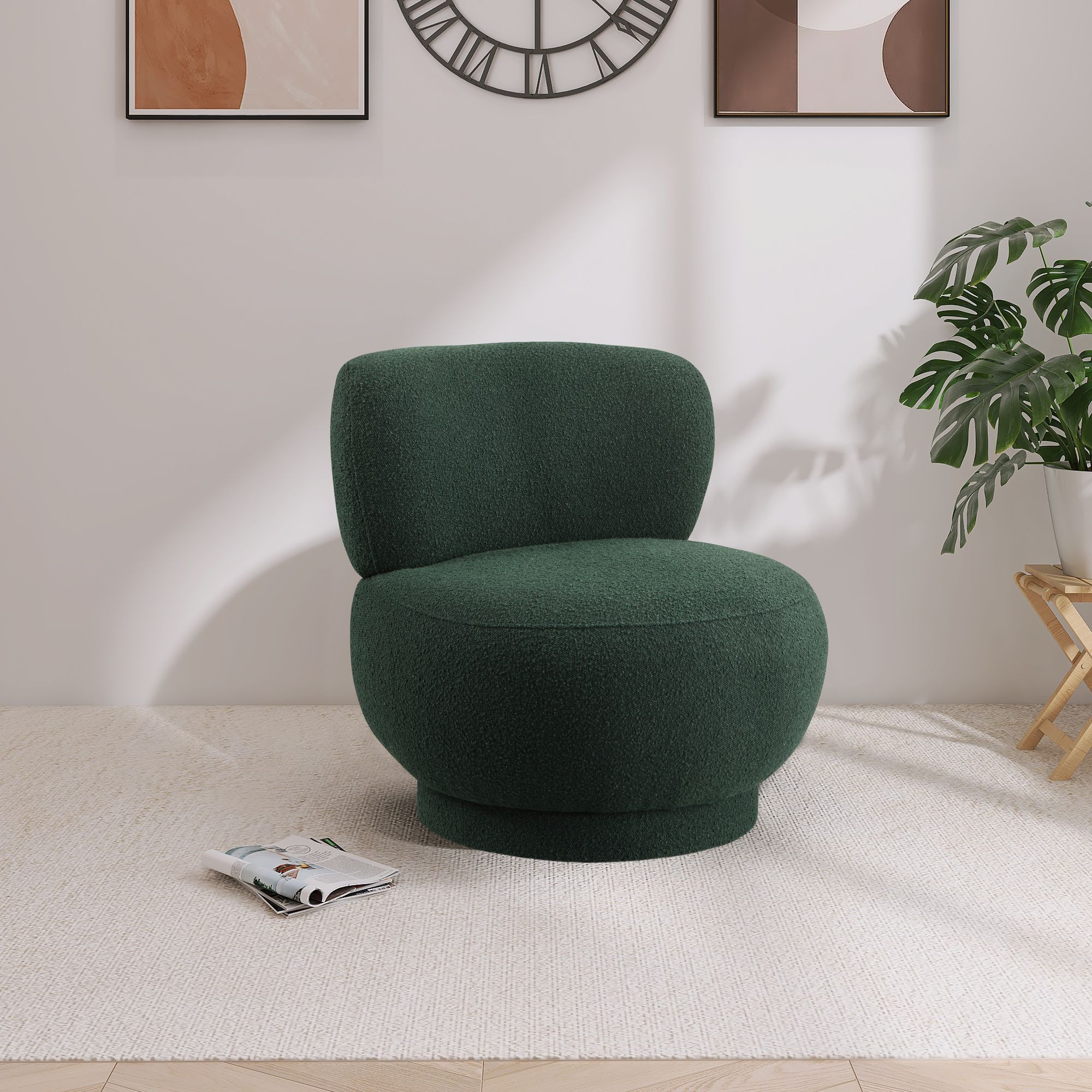 Calais Boucle Fabric Accent Chair with Upholstered Base