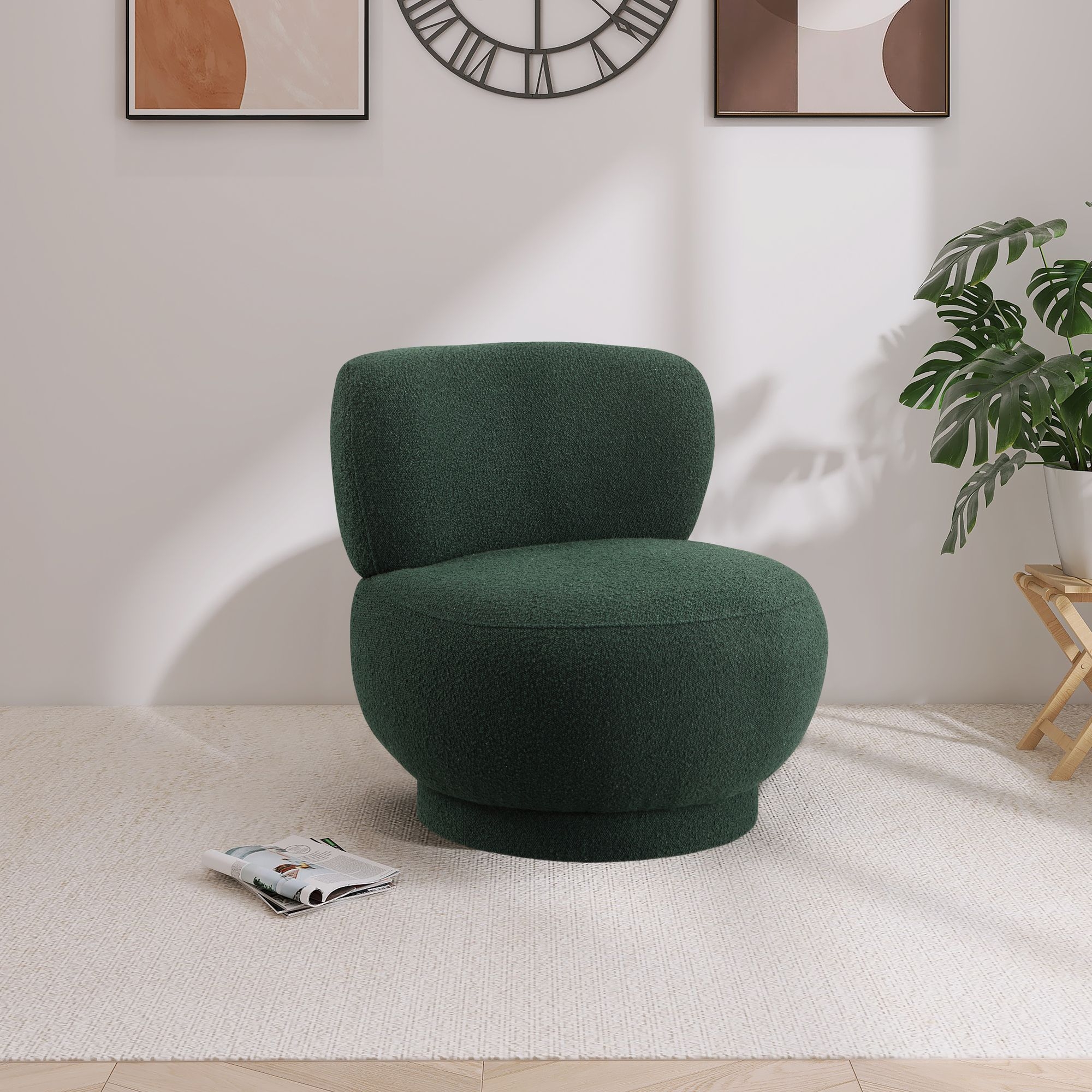 Calais Boucle Fabric Accent Chair with Upholstered Base