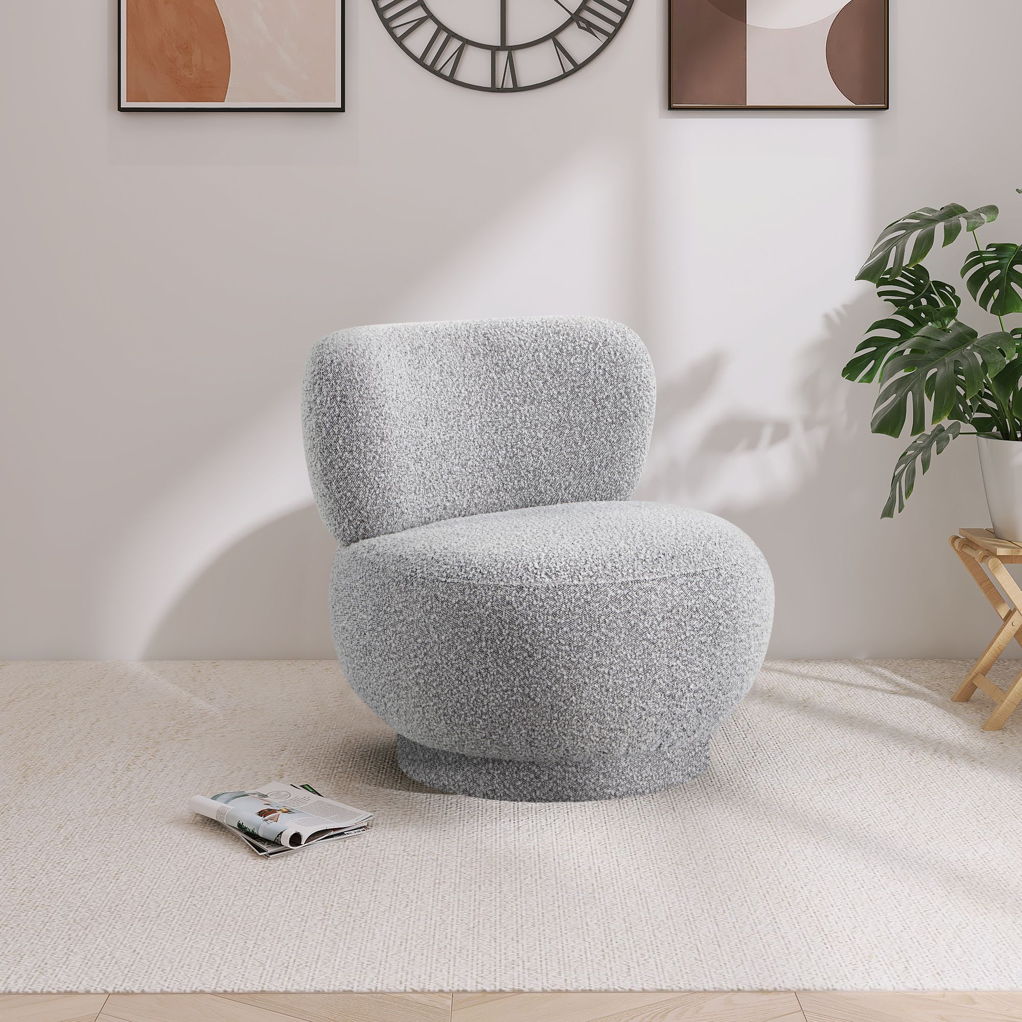 Calais Boucle Fabric Accent Chair with Upholstered Base