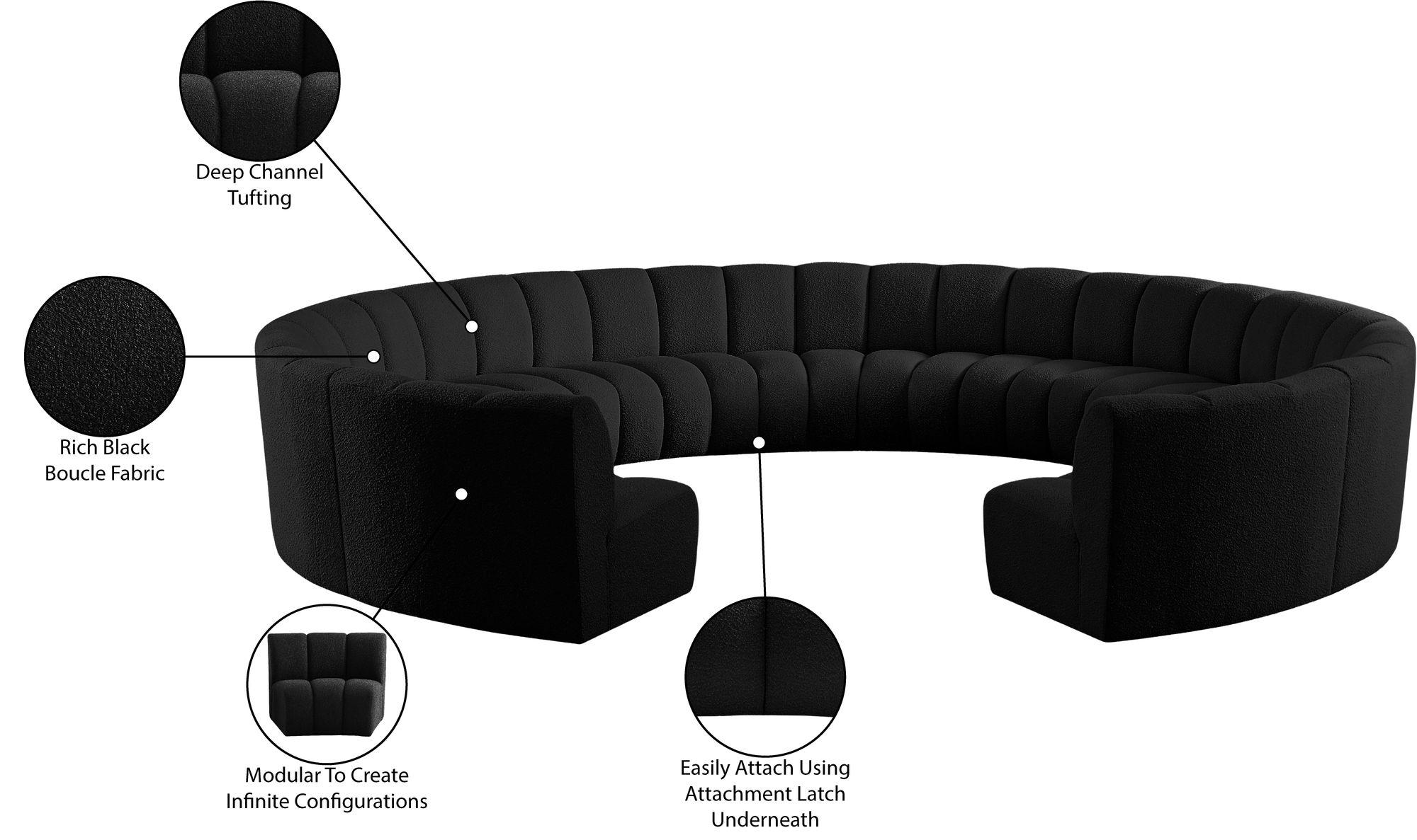 Infinity 183" 11-Piece Boucle Fabric Sectional Sofa