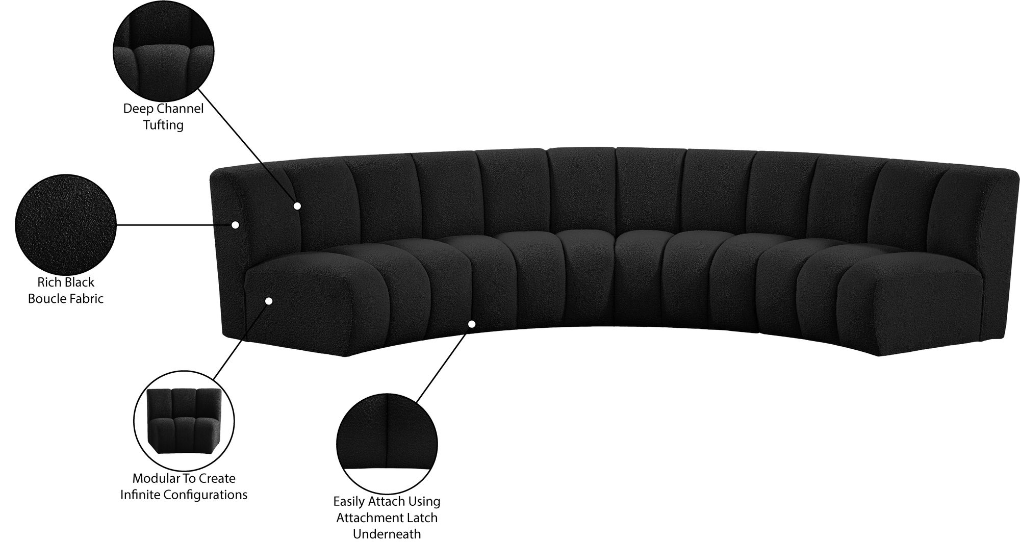 Infinity 148" 4-Piece Boucle Fabric Sectional