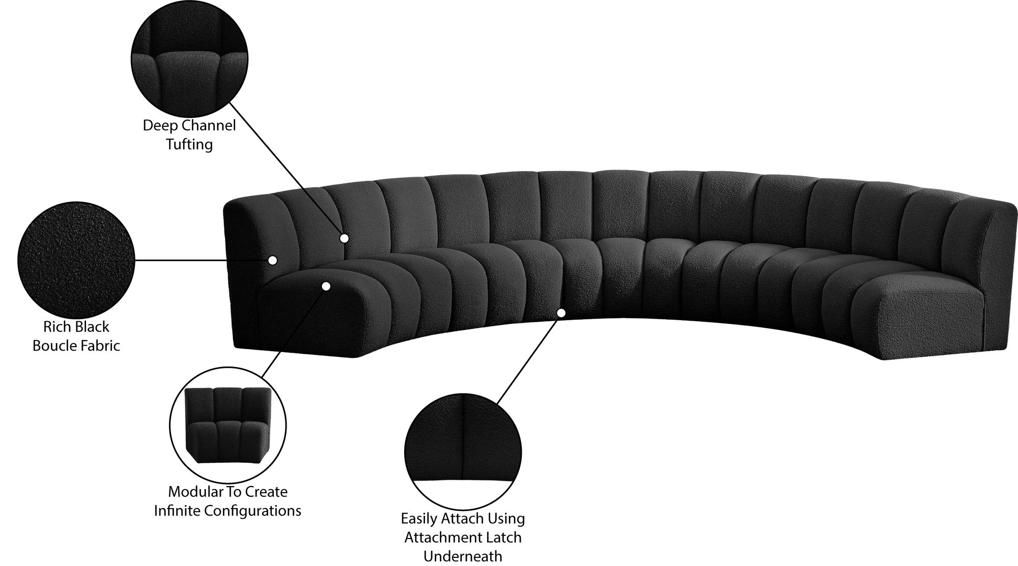 Infinity 167" 5-Piece Boucle Fabric Sectional Sofa