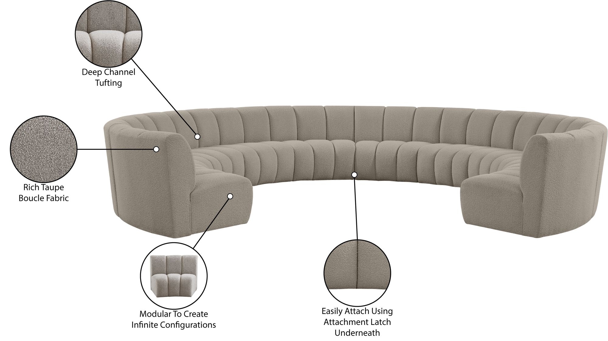 Infinity 183" 10-Piece Boucle Fabric Sectional Sofa