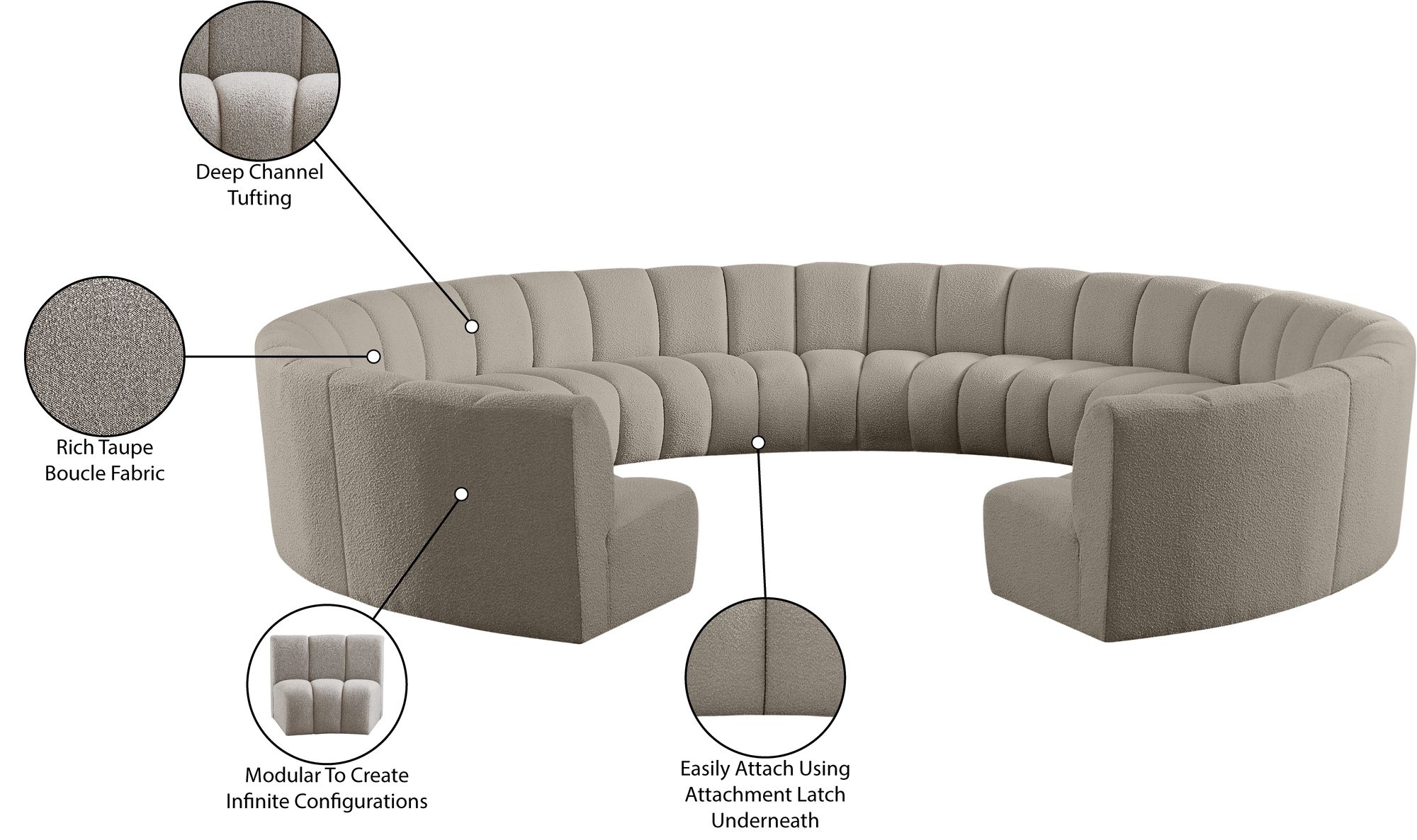 Infinity 183" 11-Piece Boucle Fabric Sectional Sofa