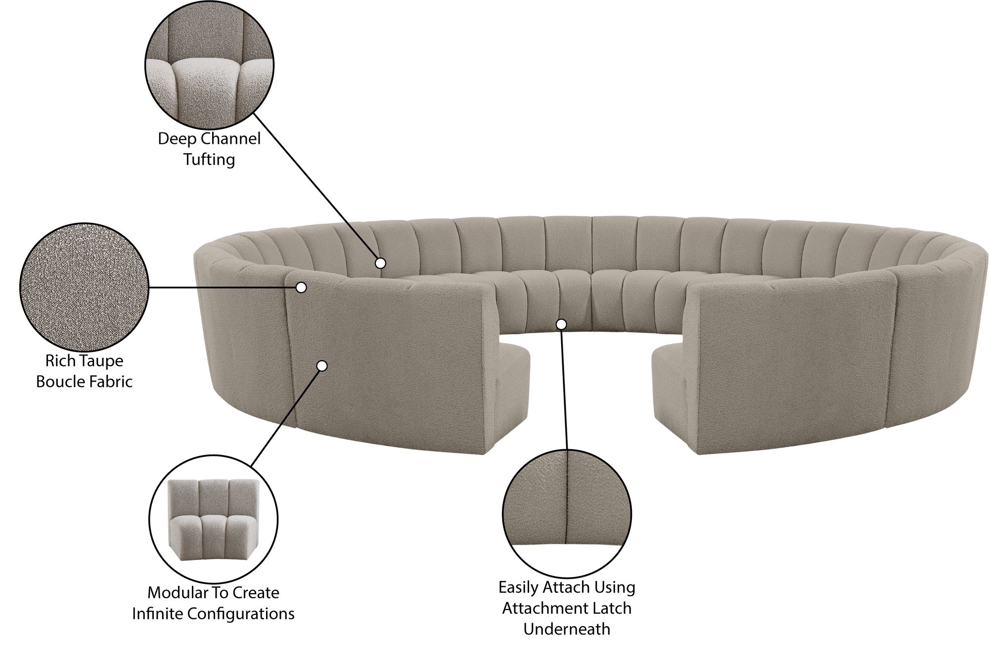 Infinity 183" 12-Piece Boucle Fabric Sectional Sofa