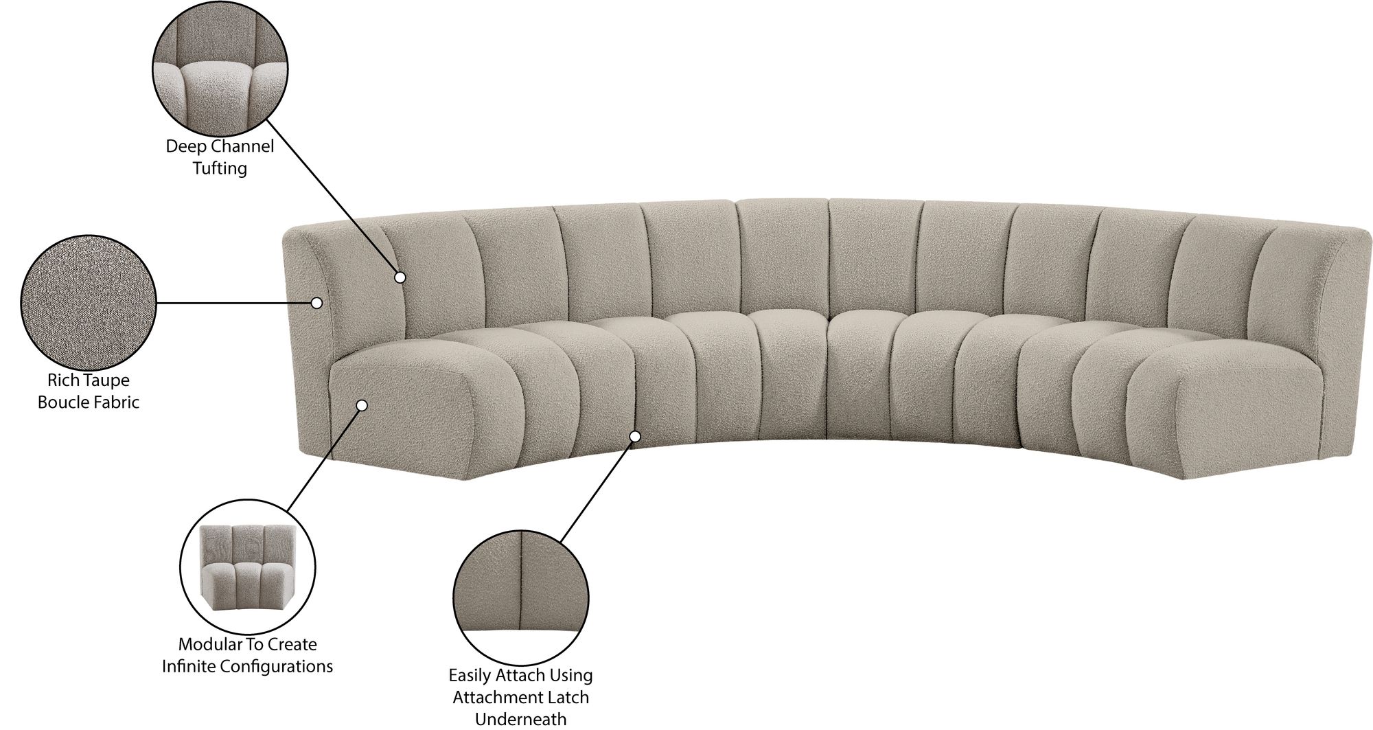 Infinity 148" 4-Piece Boucle Fabric Sectional