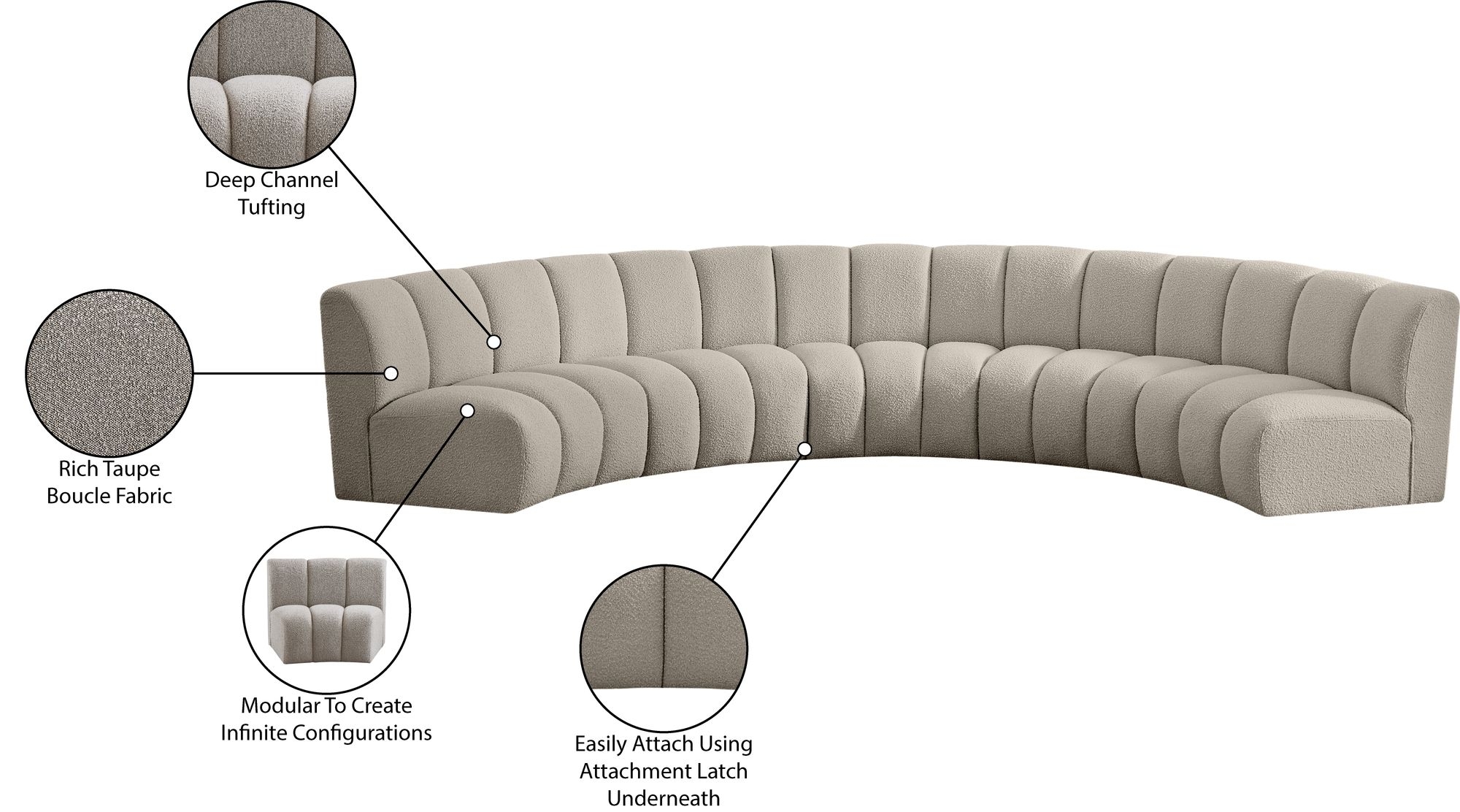 Infinity 167" 5-Piece Boucle Fabric Sectional Sofa