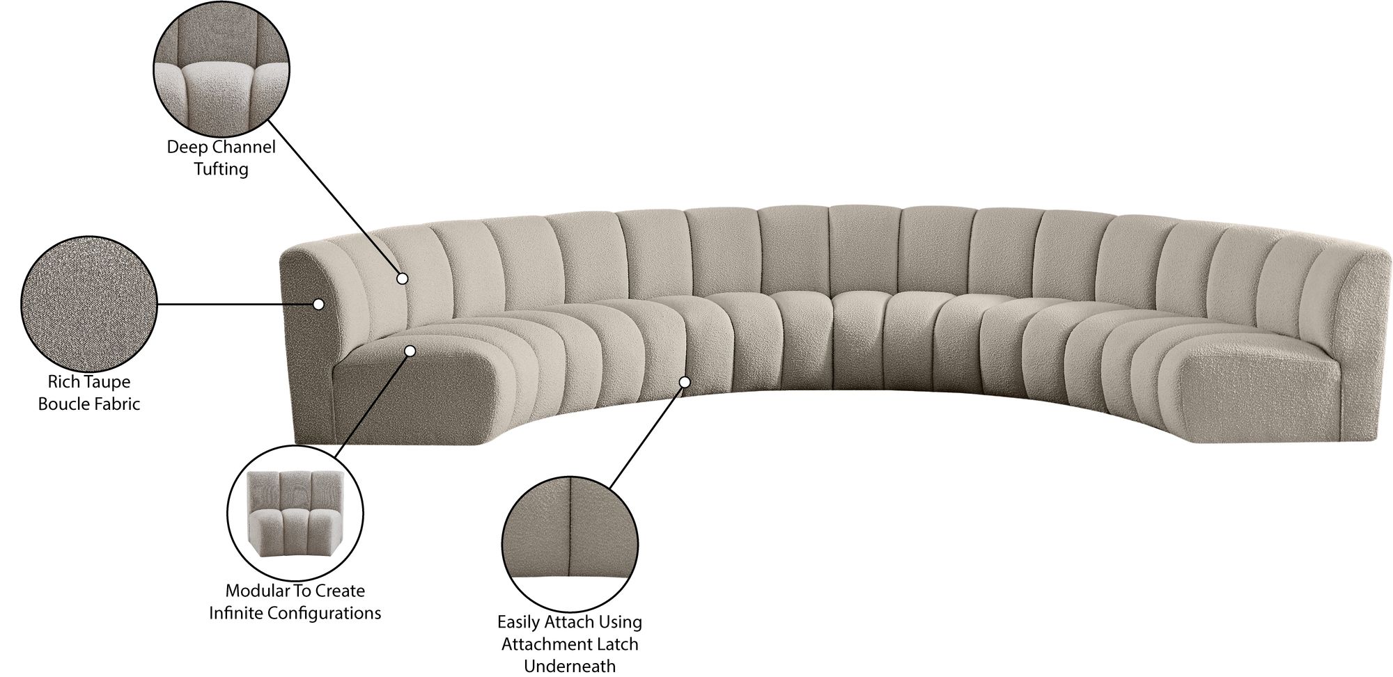 Infinity 174" 6-Piece Boucle Fabric Sectional
