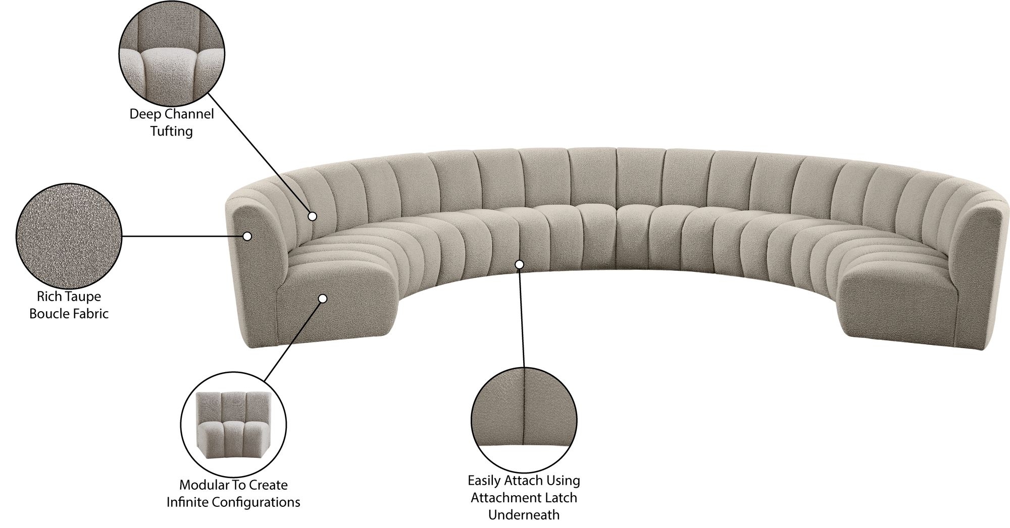 Infinity 183" 8-Piece Boucle Fabric Sectional Sofa