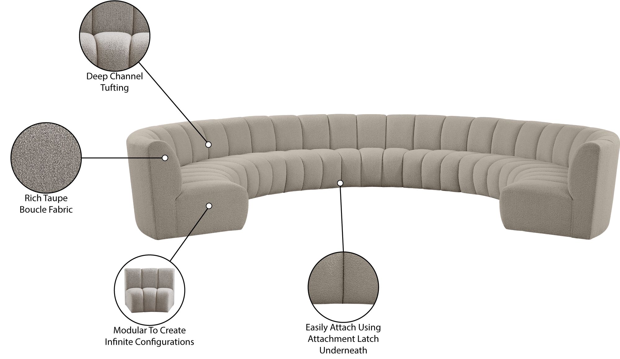 Infinity 183" 9-Piece Boucle Fabric Sectional