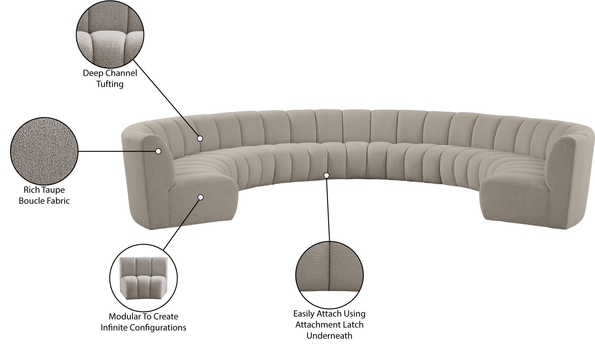 Infinity 183" 9-Piece Boucle Fabric Sectional Sofa