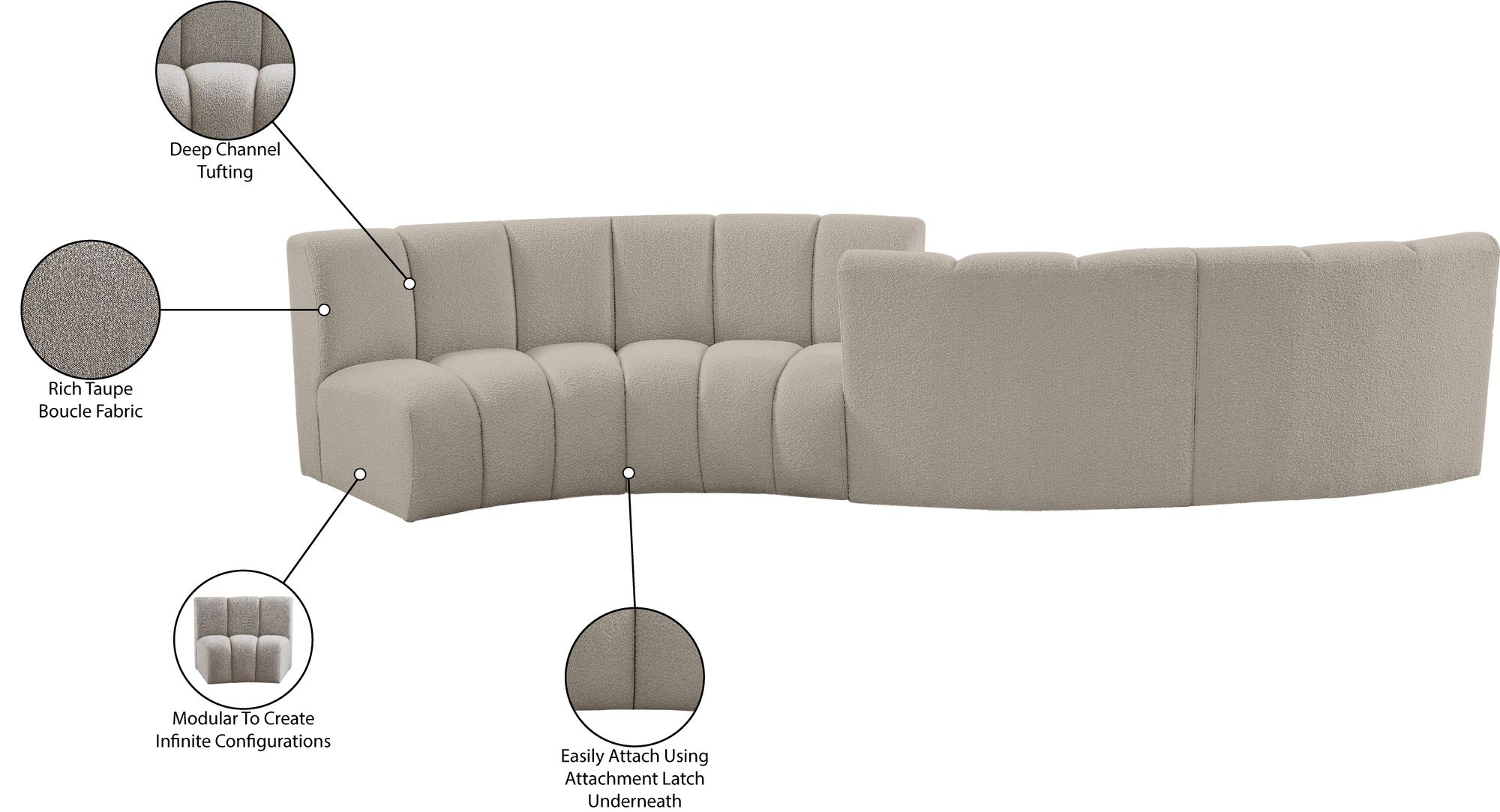 Infinity 154" 4-Piece Boucle Fabric Sectional