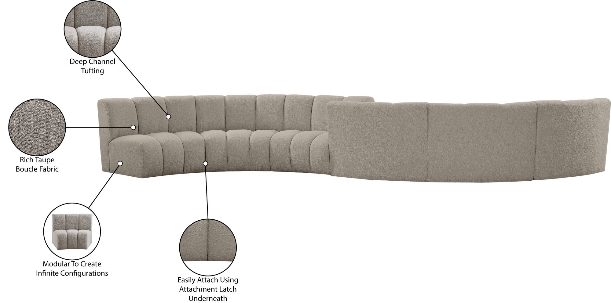 Infinity 217" 6-Piece Boucle Fabric Sectional