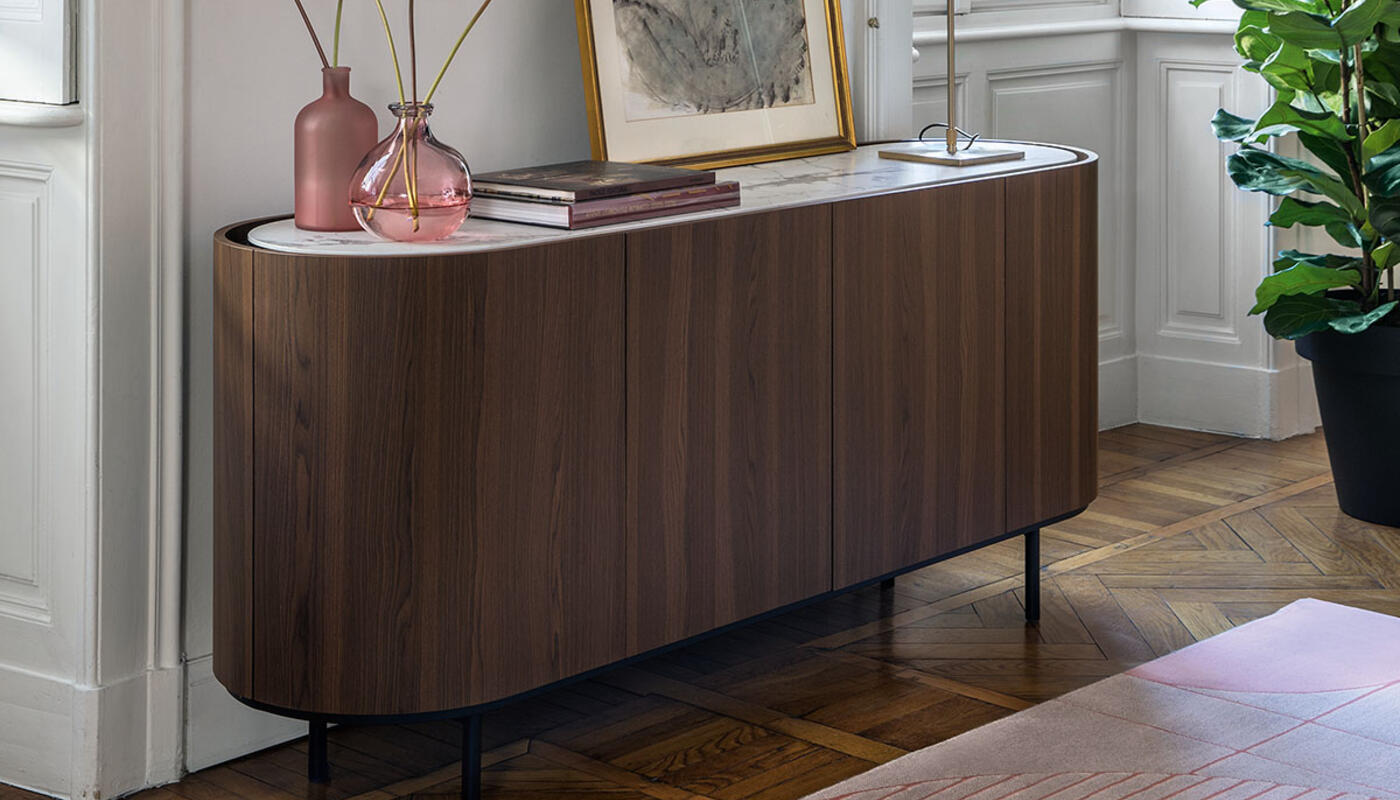 Lake Ceramic/Wood/Metal Customizable Rounded Sideboard w/4 Doors & Metal Feet