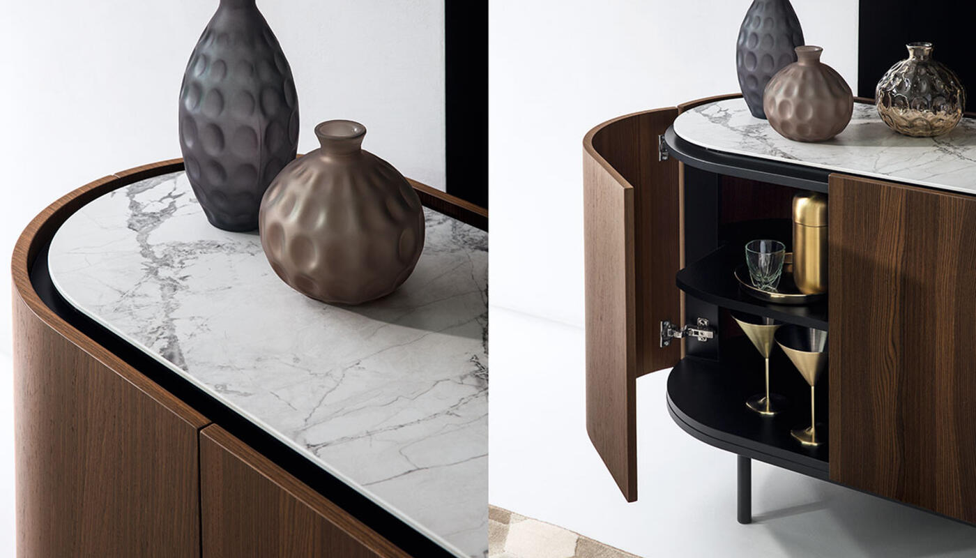 Lake Ceramic/Wood/Metal Customizable Rounded Sideboard w/4 Doors & Metal Feet