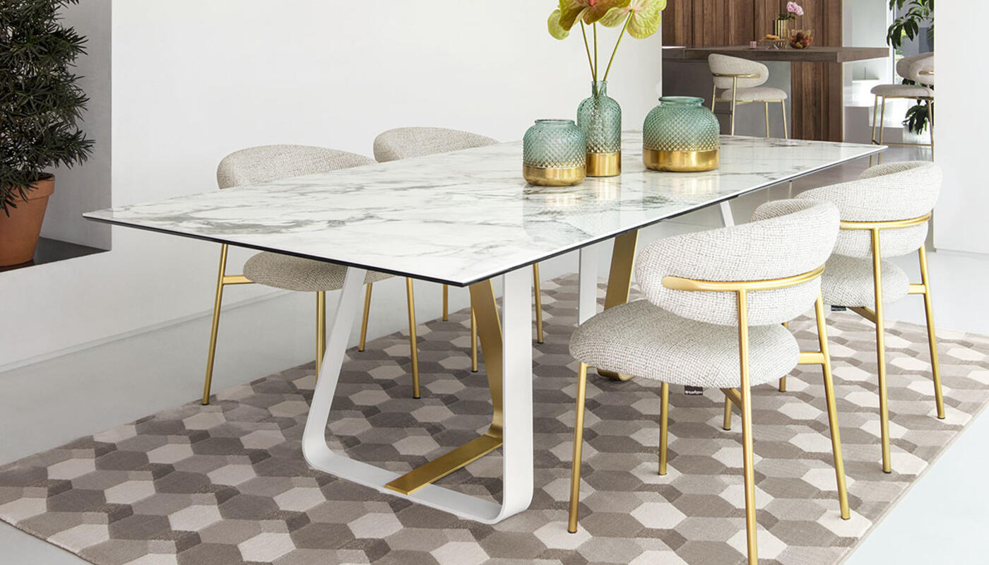 Sunshine W78.7-inch Ceramic/Metal Customizable Rectangular Dining Table