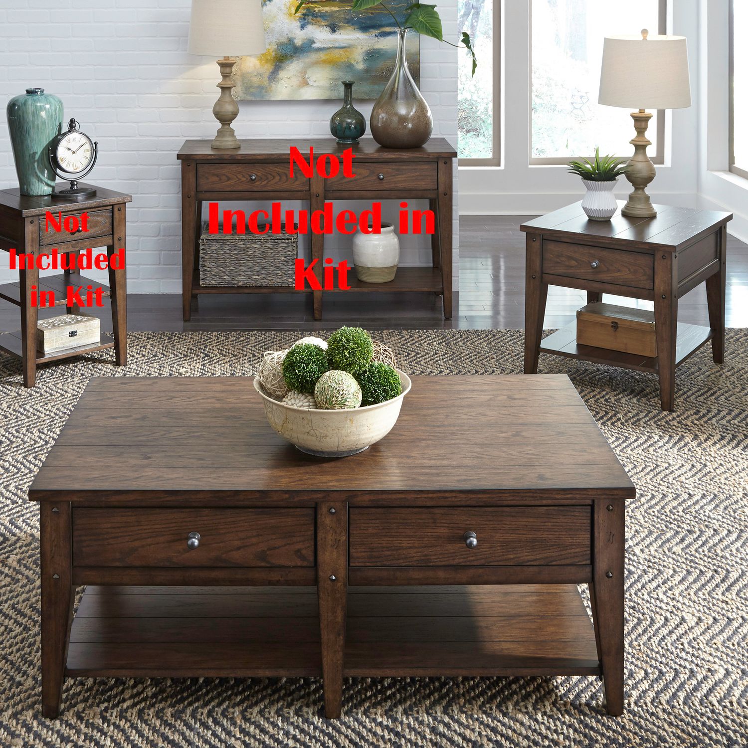 Lake House Coffee Table Set | Wood Storage Cocktail Tables