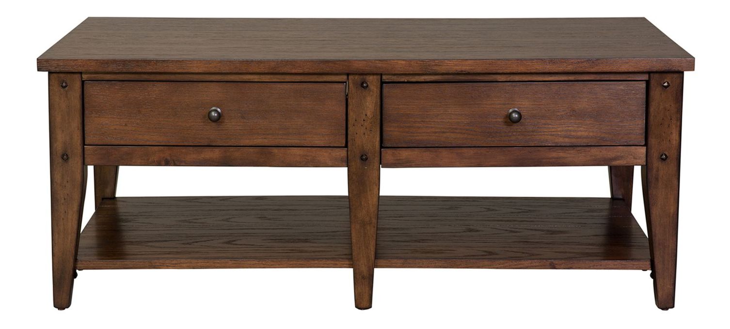 Lake House Rectangular Wood Cocktail Table w/2 Drawers