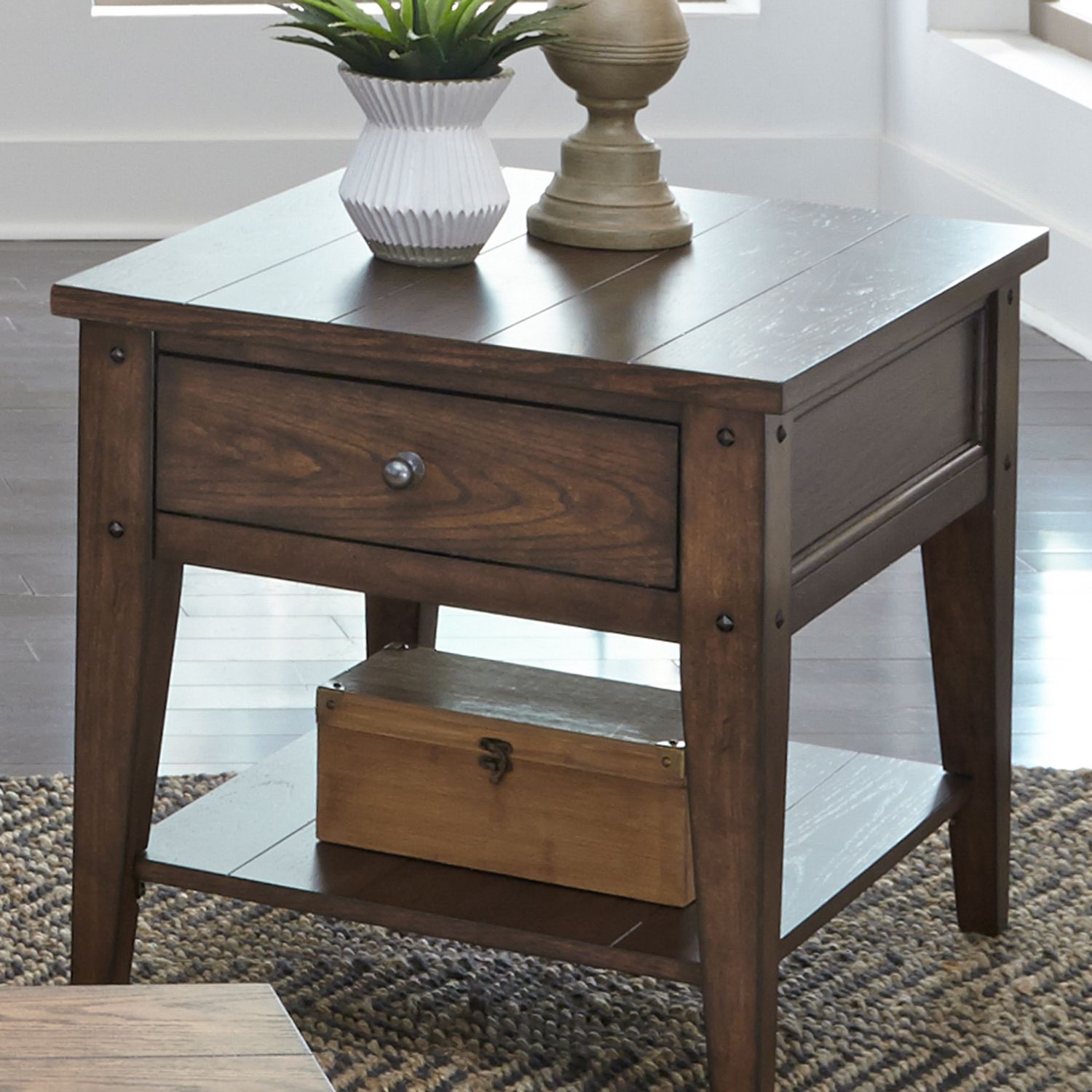 Lake House Rectangular Wood End Table w/Drawer