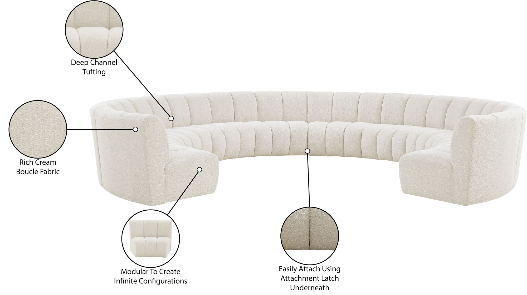 Infinity 183" 10-Piece Boucle Fabric Sectional