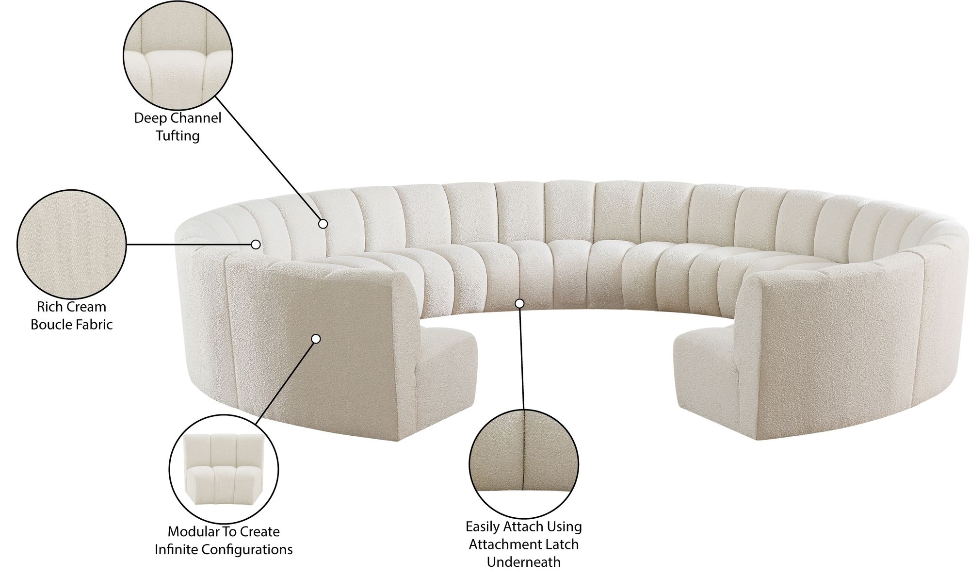 Infinity 183" 11-Piece Boucle Fabric Sectional Sofa