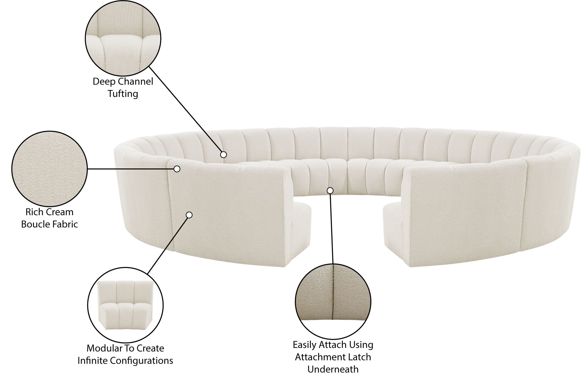 Infinity 183" 12-Piece Boucle Fabric Sectional Sofa