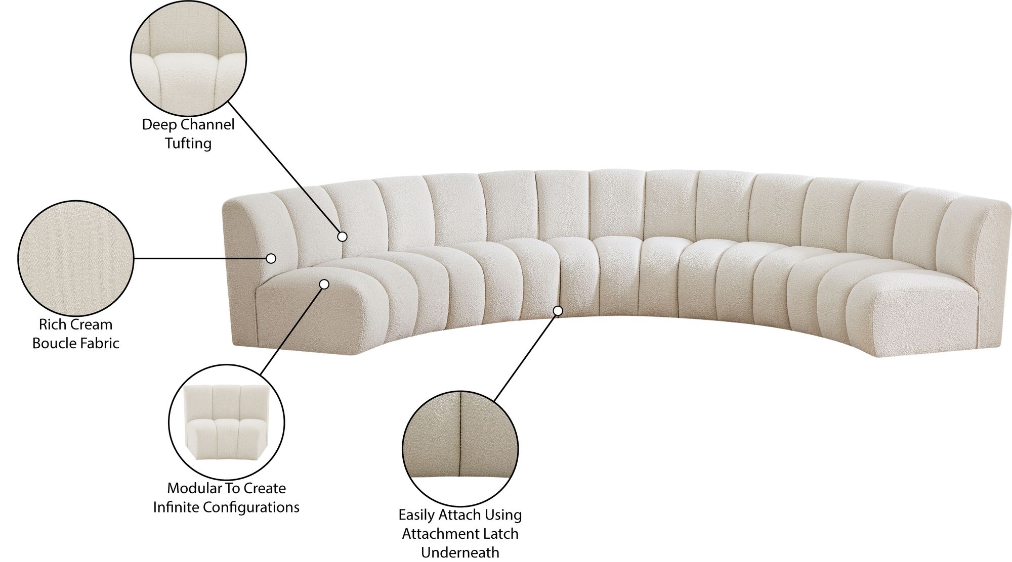 Infinity 167" 5-Piece Boucle Fabric Sectional