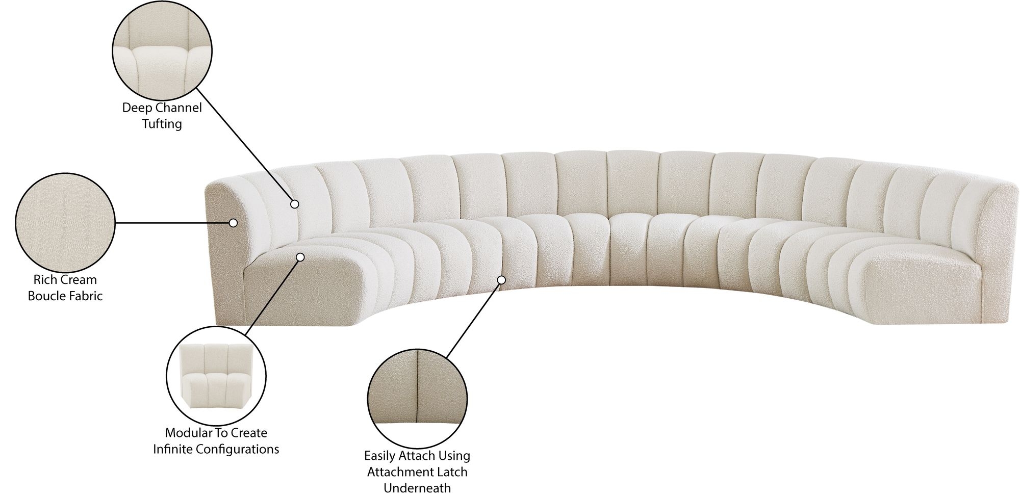 Infinity 174" 6-Piece Boucle Fabric Sectional Sofa