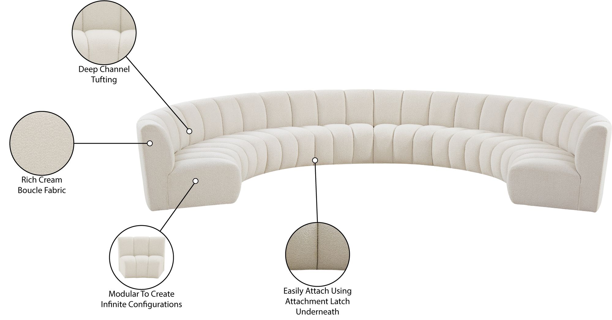 Infinity 183" 8-Piece Boucle Fabric Sectional