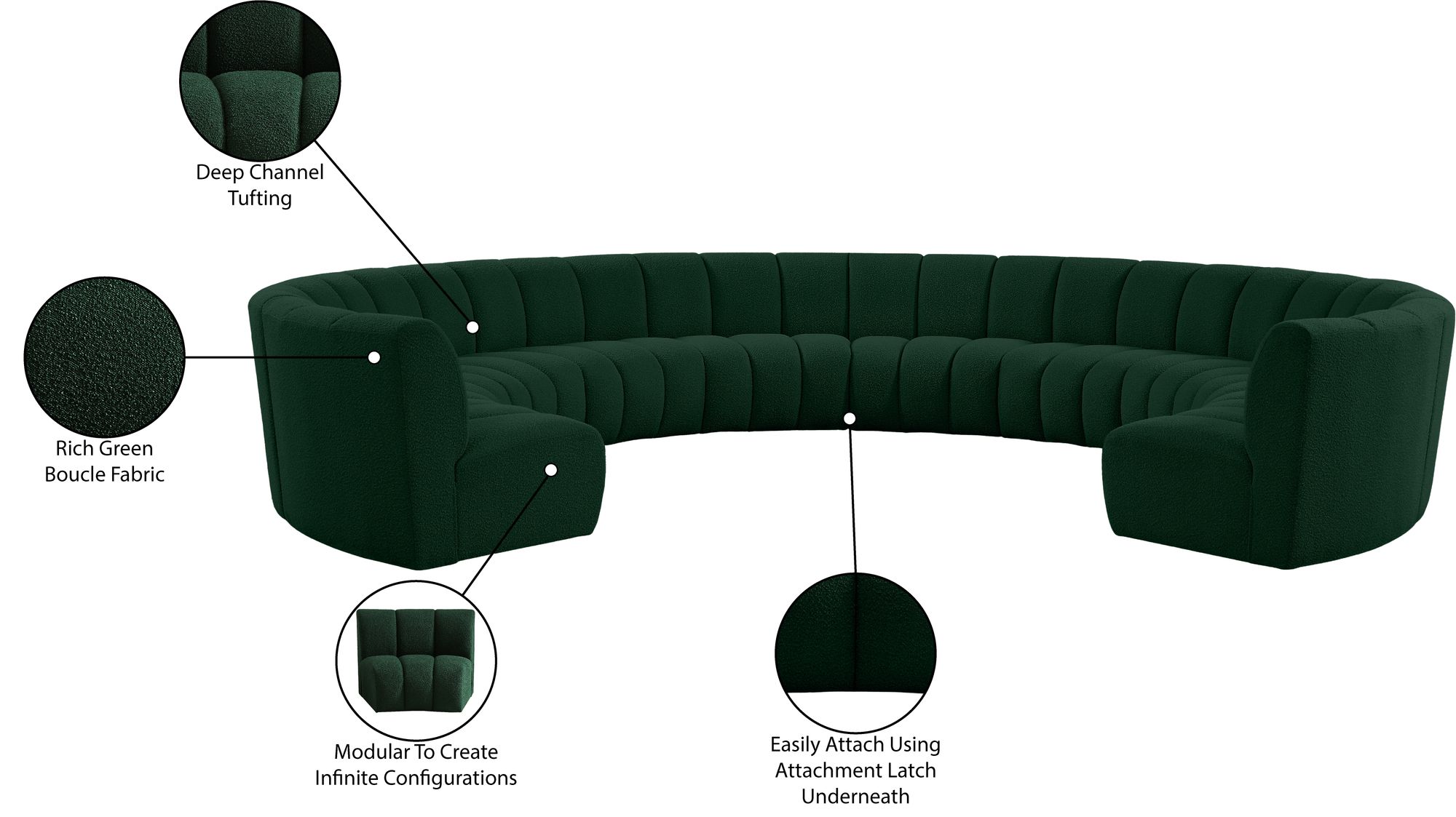 Infinity 183" 10-Piece Boucle Fabric Sectional