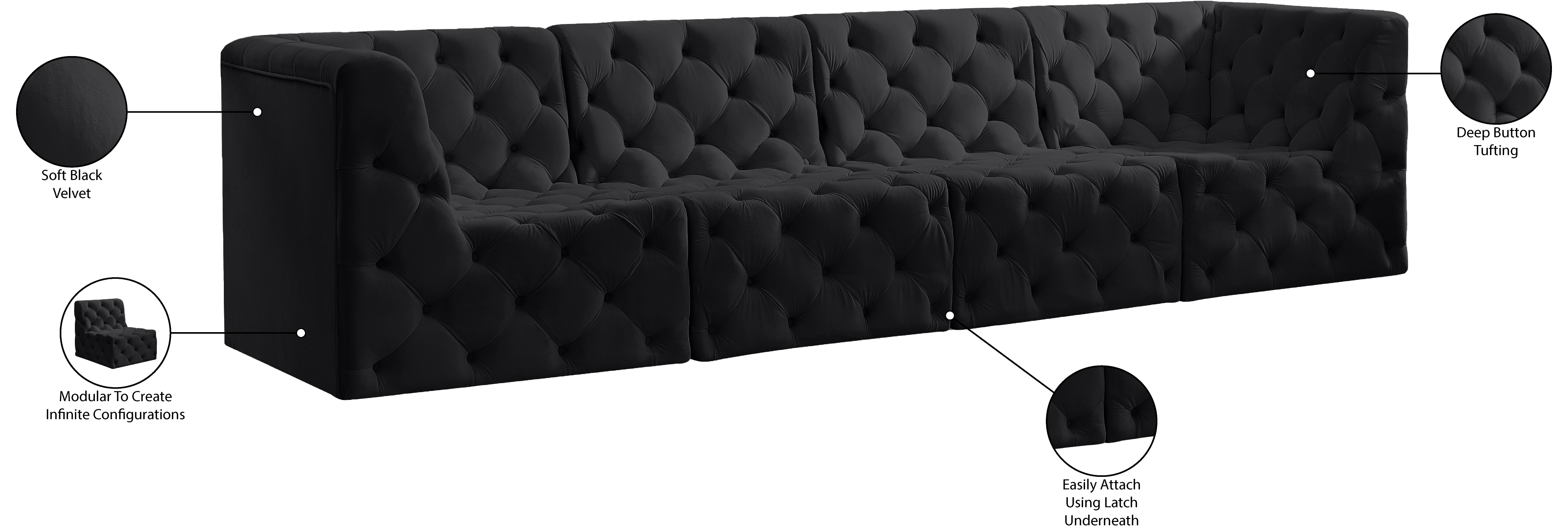 Tuft 128" Velvet Modular Sofa