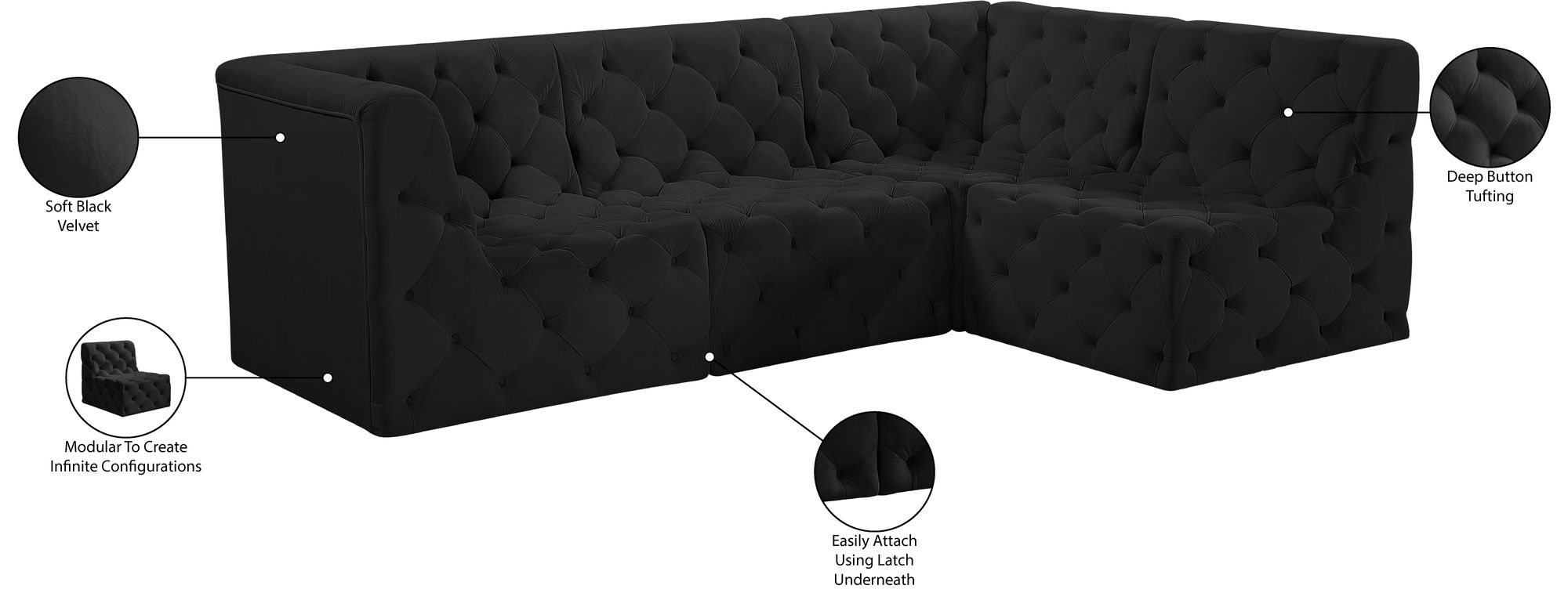 Tuft 99" 4-Piece Velvet Modular Sectional