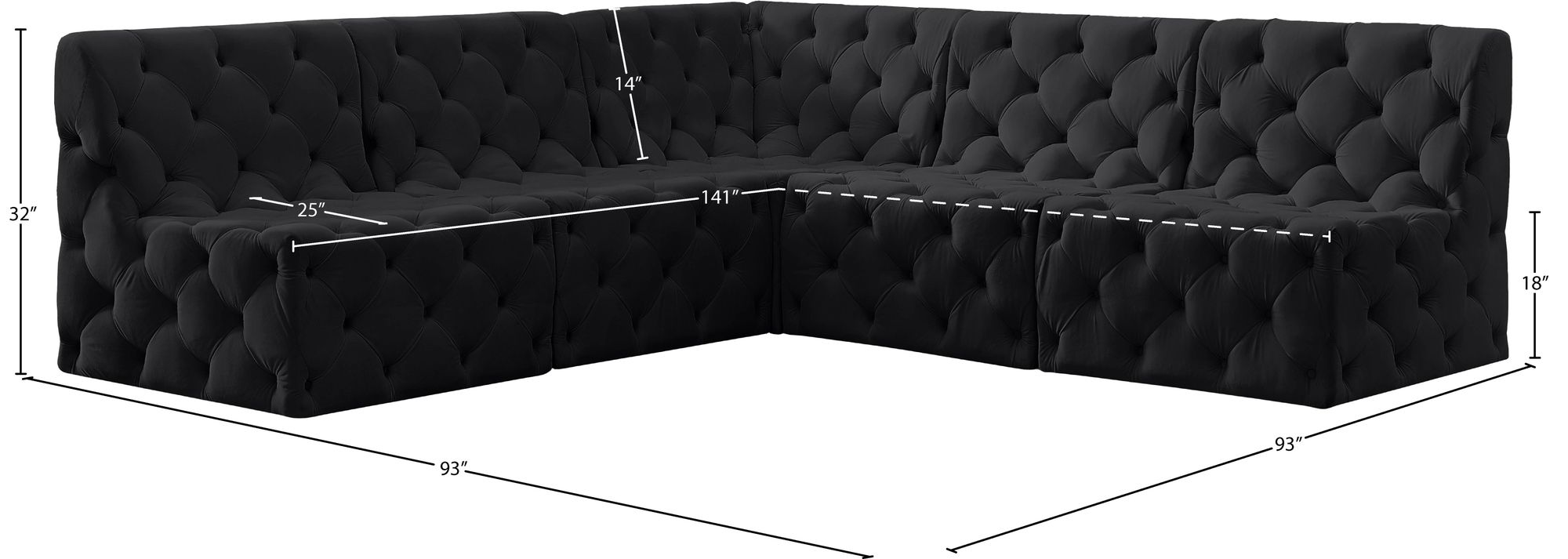 Tuft 93" 5-Piece Velvet Modular Armless Sectional
