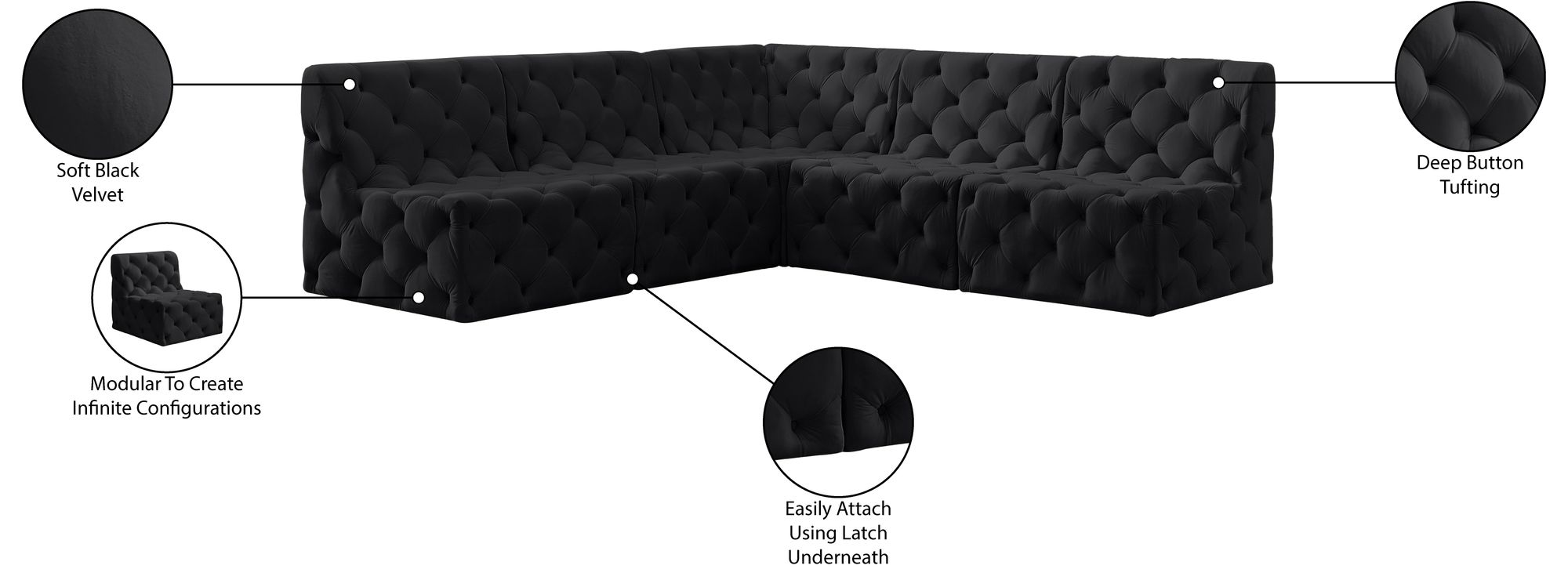 Tuft 93" 5-Piece Velvet Modular Armless Sectional