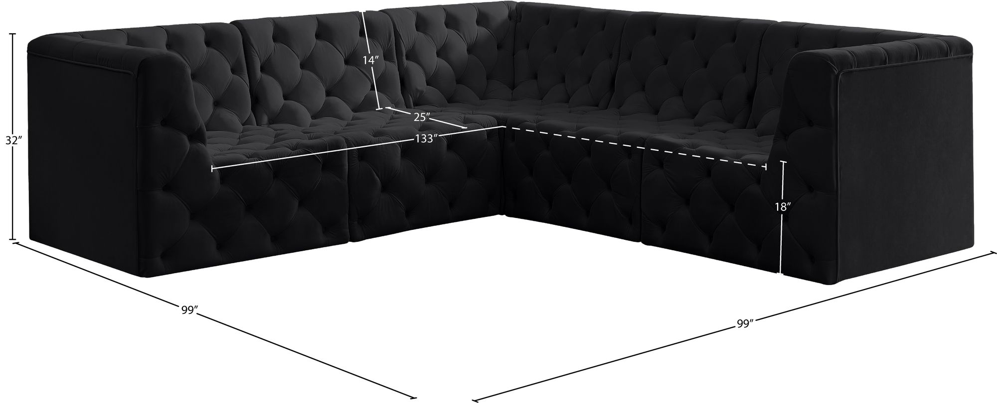 Tuft 99" 5-Piece Velvet Modular Sectional