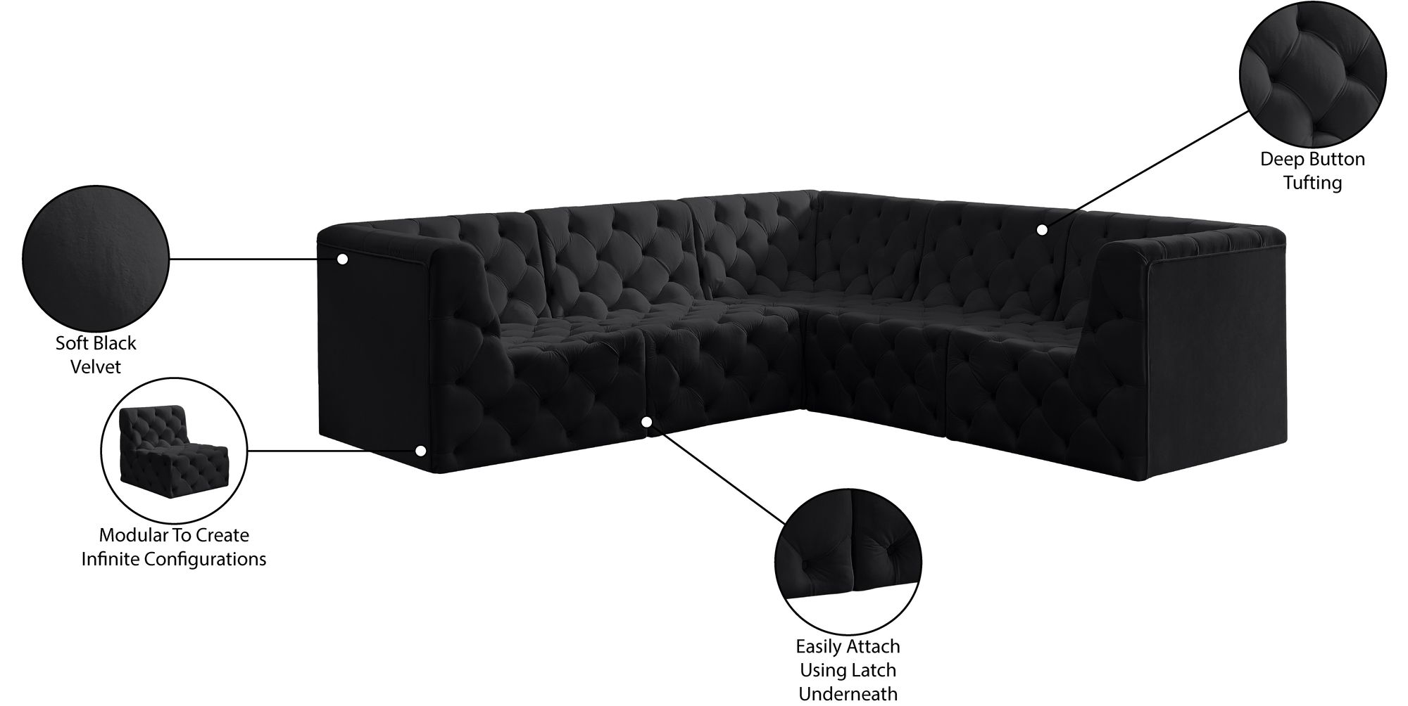 Tuft 99" 5-Piece Velvet Modular Sectional
