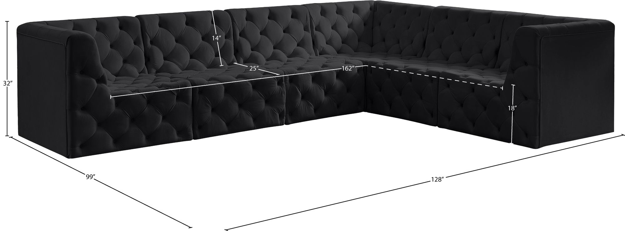 Tuft 128" 6-Piece Velvet Modular Sectional