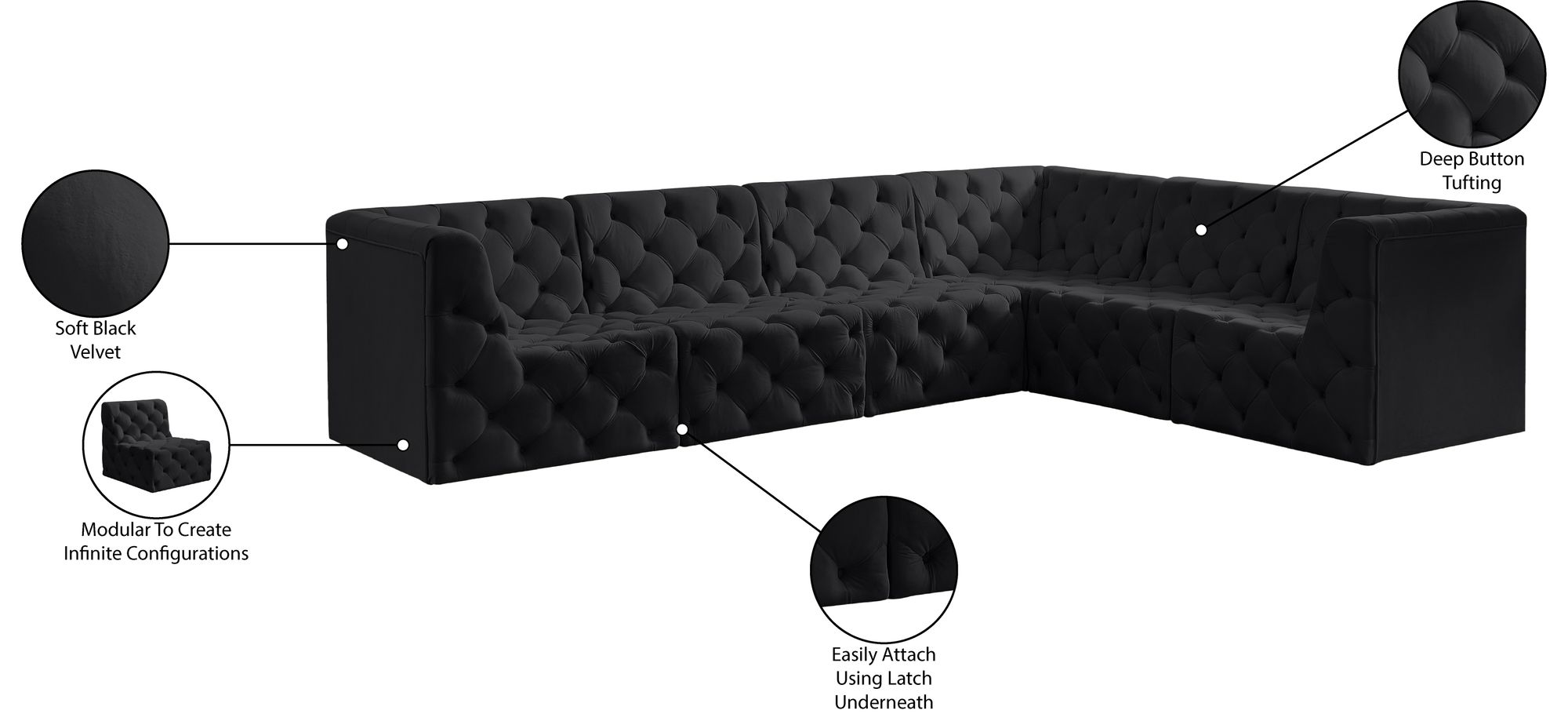 Tuft 128" 6-Piece Velvet Modular Sectional