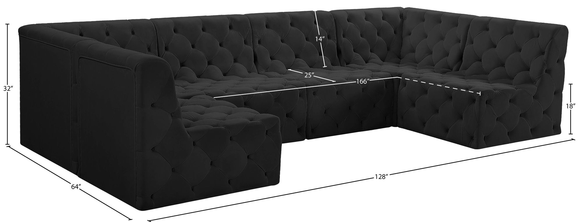 Tuft 128" 6-Piece Velvet Modular U-Shape Sectional