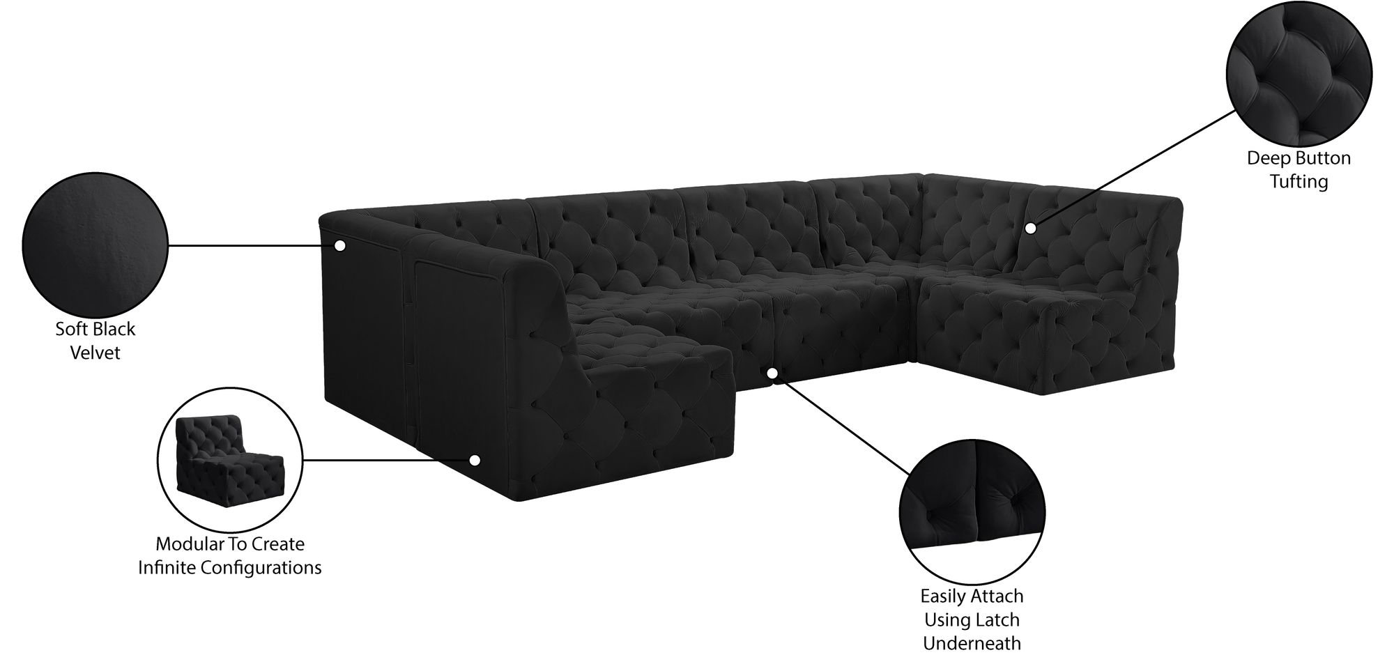 Tuft 128" 6-Piece Velvet Modular U-Shape Sectional