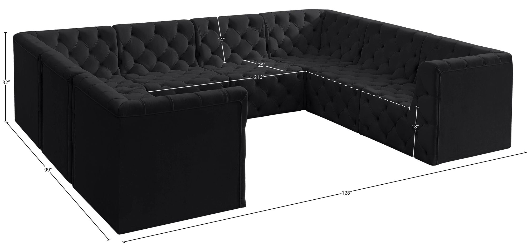 Tuft 128" 8-Piece Velvet Modular Sectional