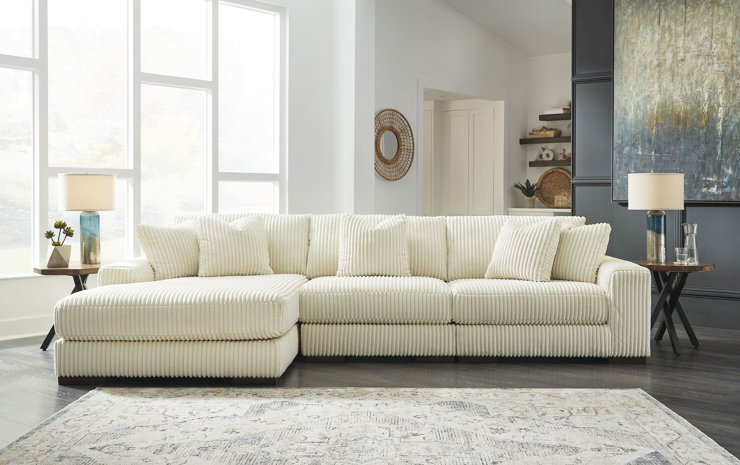 Lindyn 3-Piece Polyester L-Shaped Sectional Sofa w/Left Arm Chaise Facing