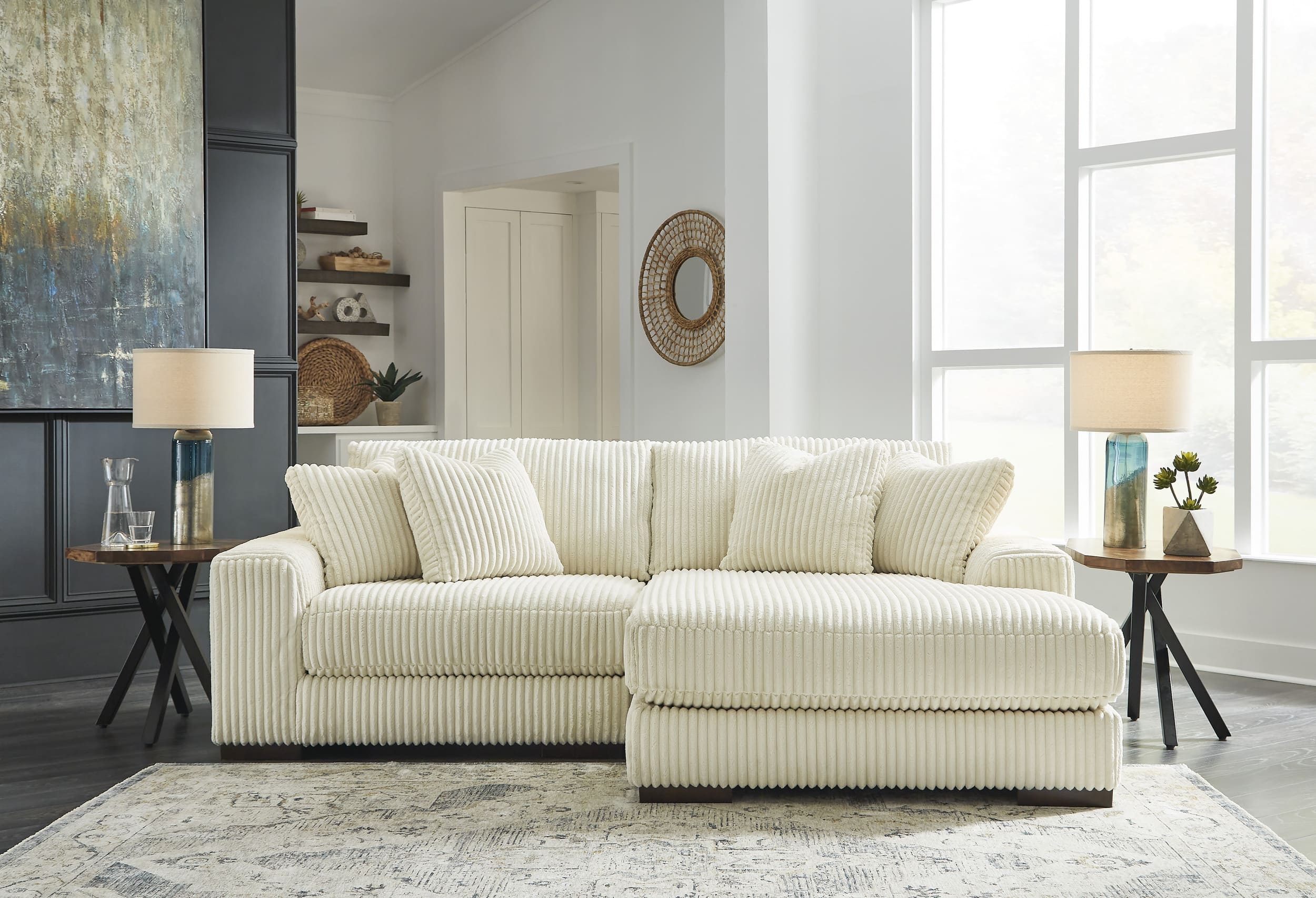 Lindyn 2-Piece Polyester L-Shaped Sectional Sofa w/Right Arm Chaise Facing