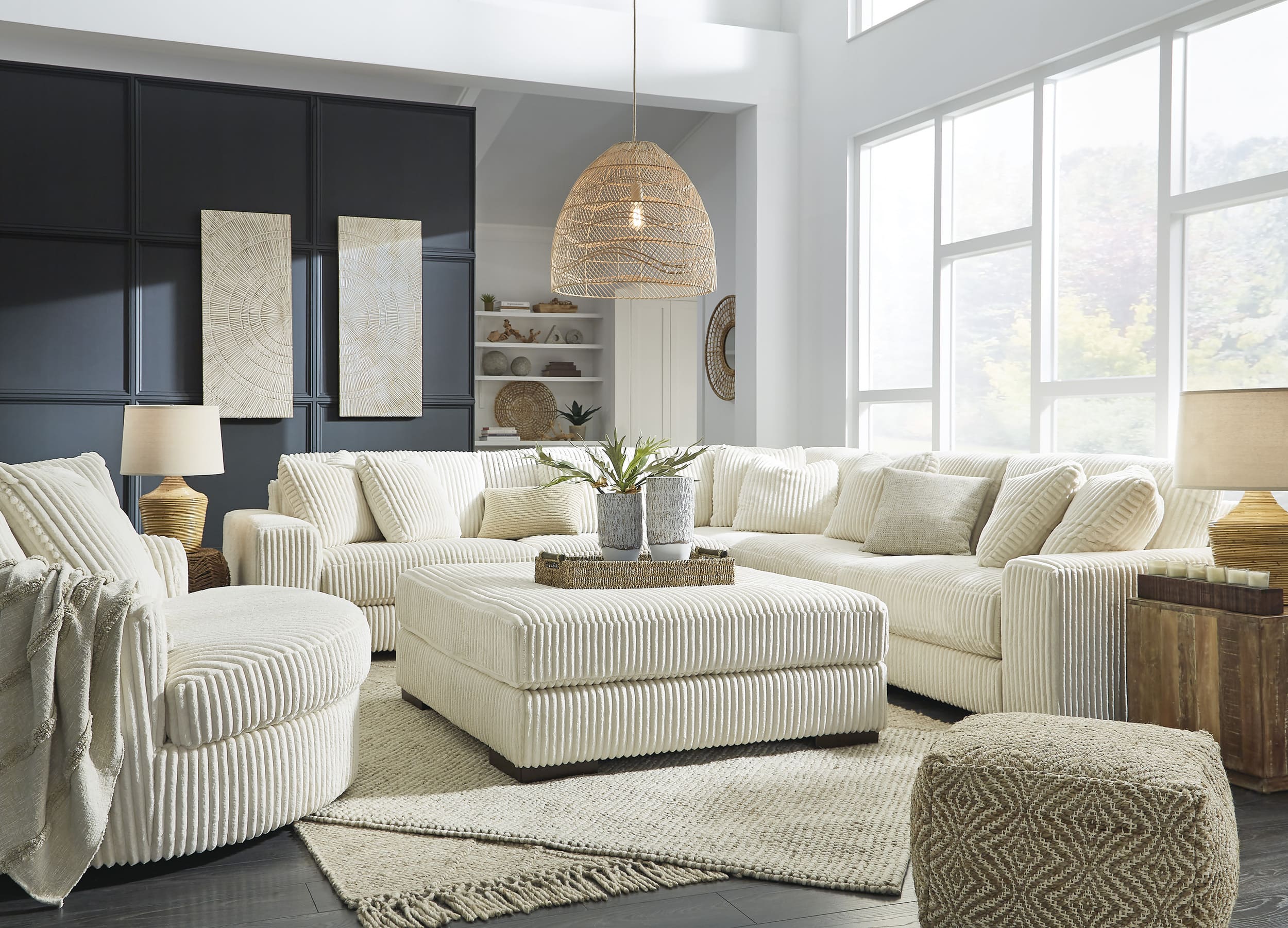Lindyn 5-Piece Polyester L-Shaped Sectional Sofa