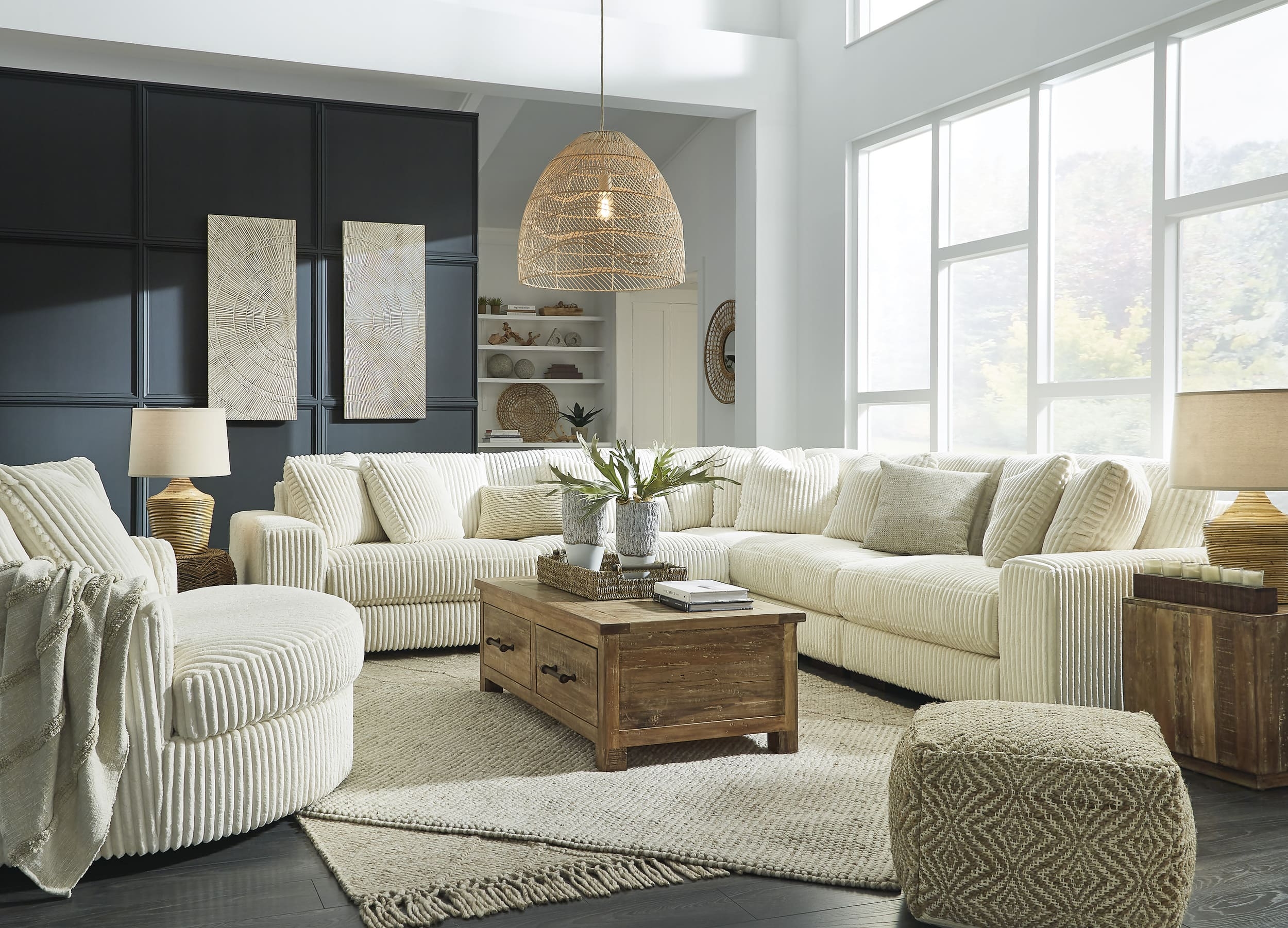 Signature Design by Ashley Lindyn Oversized Swivel Accent Chair, 58" W x 55" D x 36" H, White