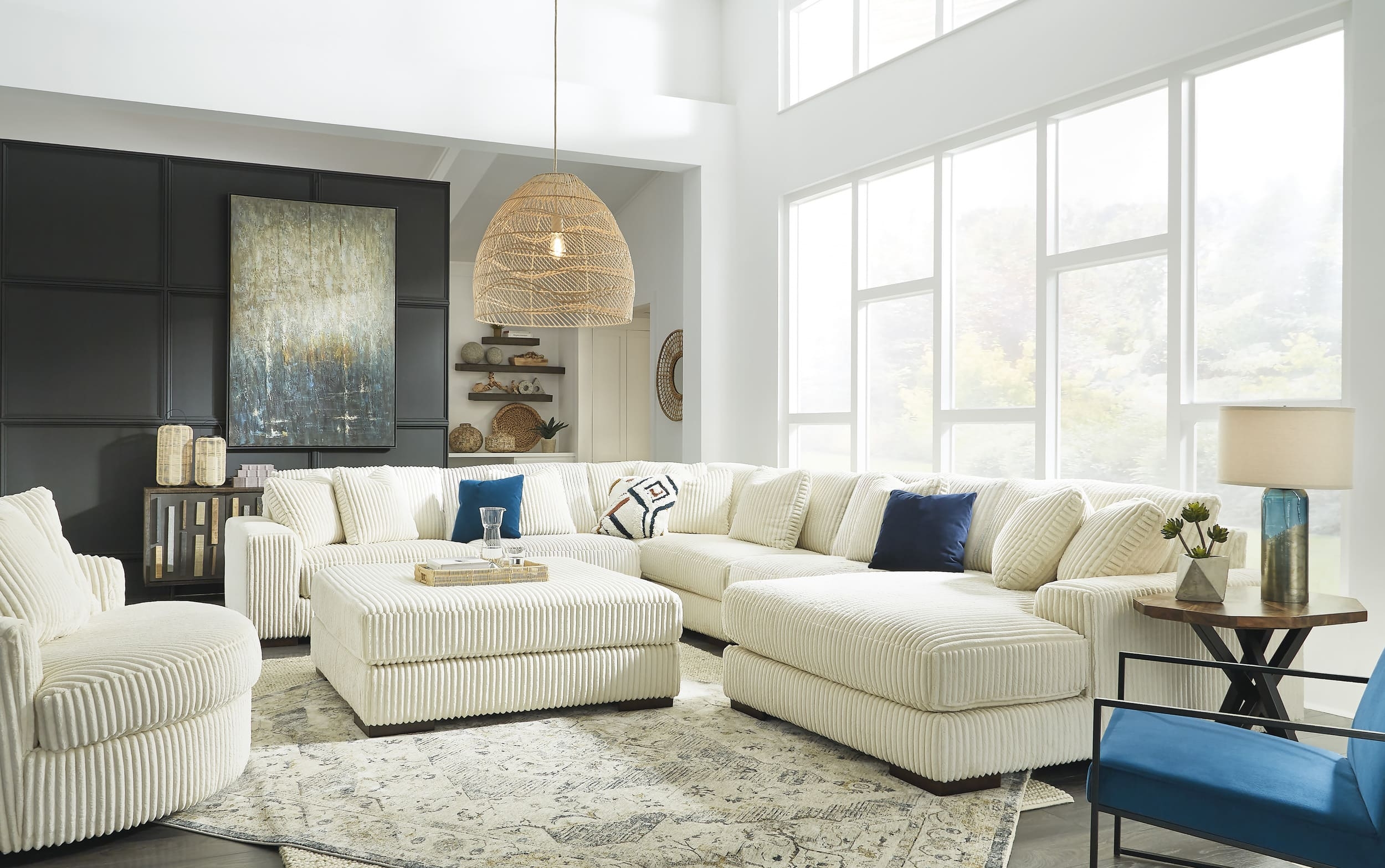 Lindyn 6-Piece Polyester U-Shaped Sectional Sofa w/Right Arm Chaise Facing