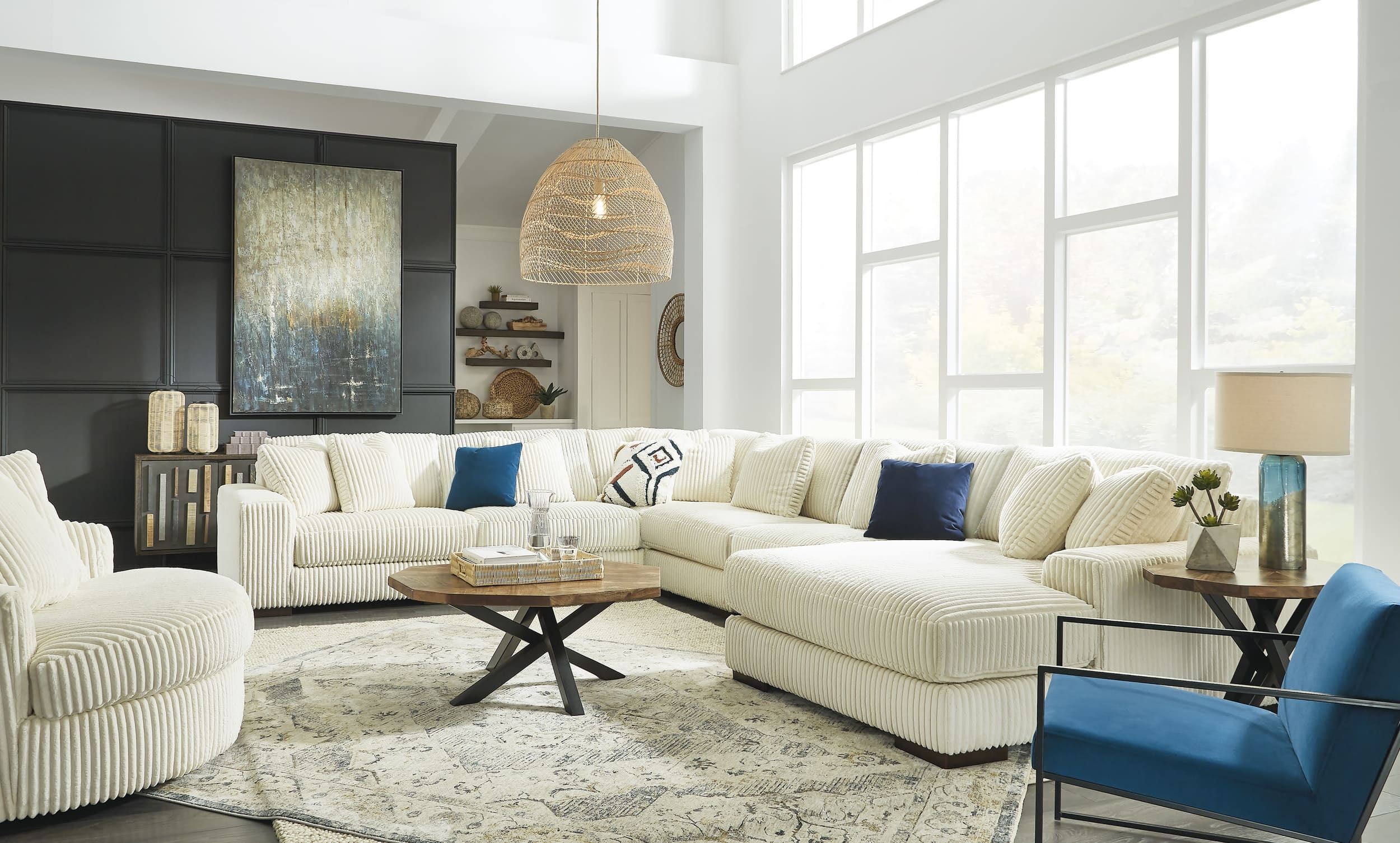 Lindyn 6-Piece Polyester U-Shaped Sectional Sofa w/Right Arm Chaise Facing