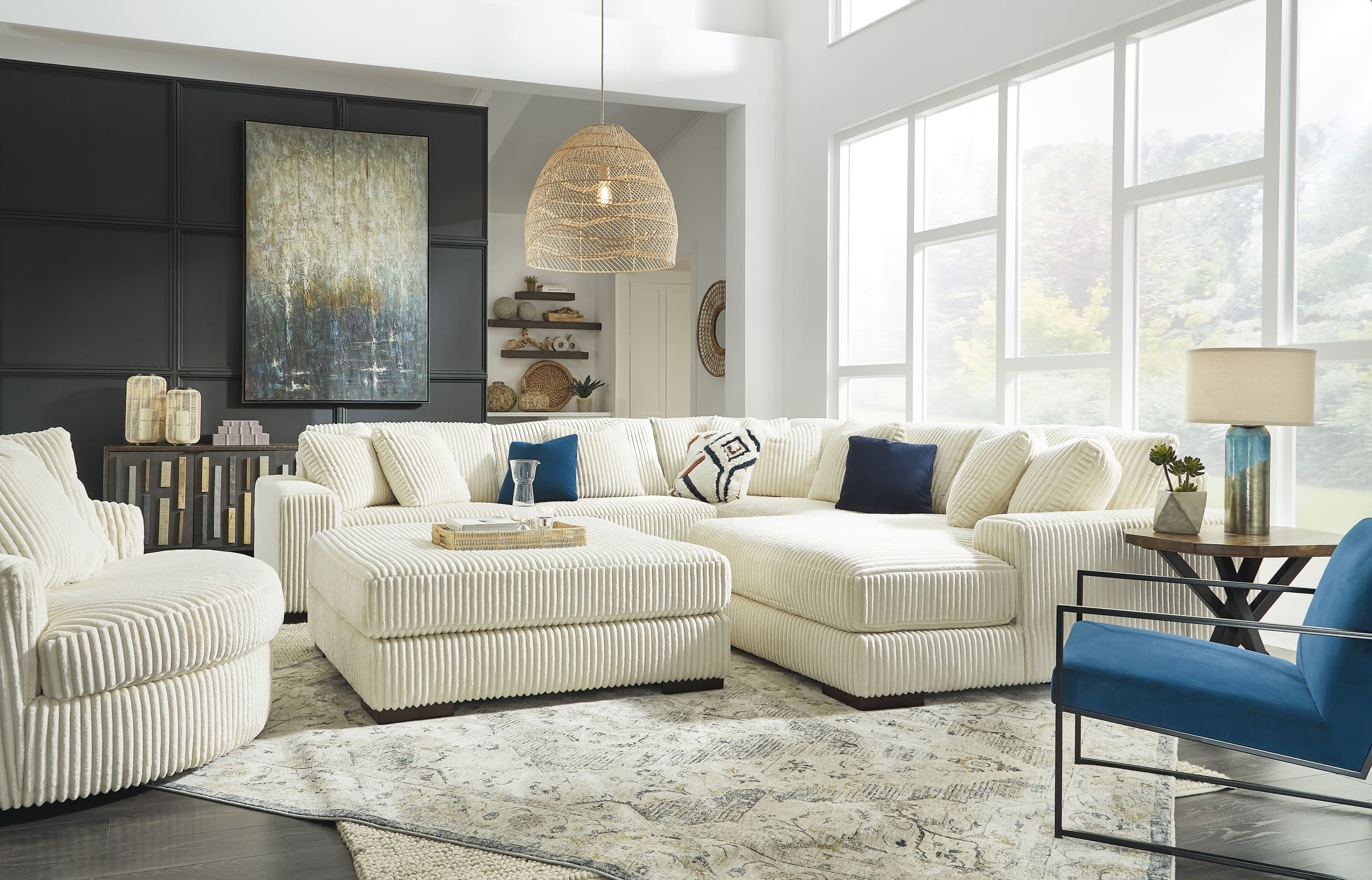 Lindyn 5-Piece Polyester U-Shaped Sectional Sofa w/Right Arm Chaise Facing
