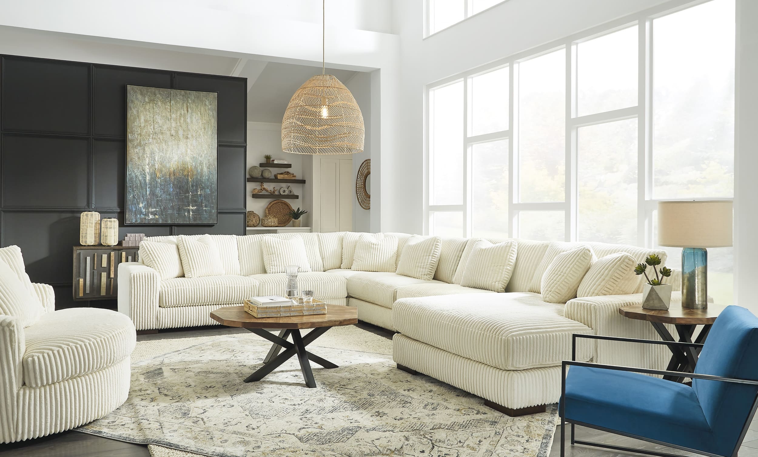 Lindyn 6-Piece Polyester U-Shaped Sectional Sofa w/Right Arm Chaise Facing